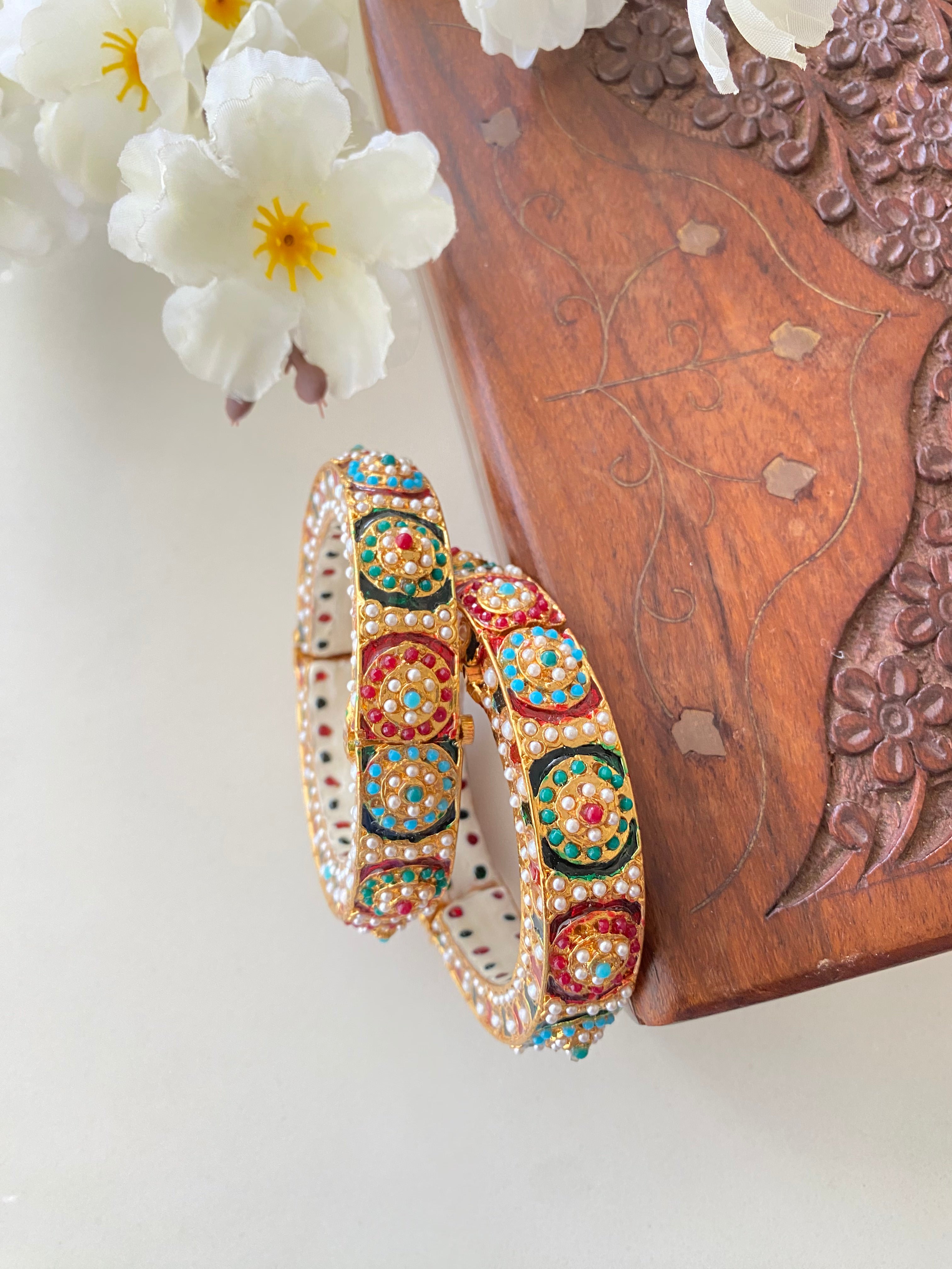 Amritsari Jadau Gold Plated Multicolor Bangles