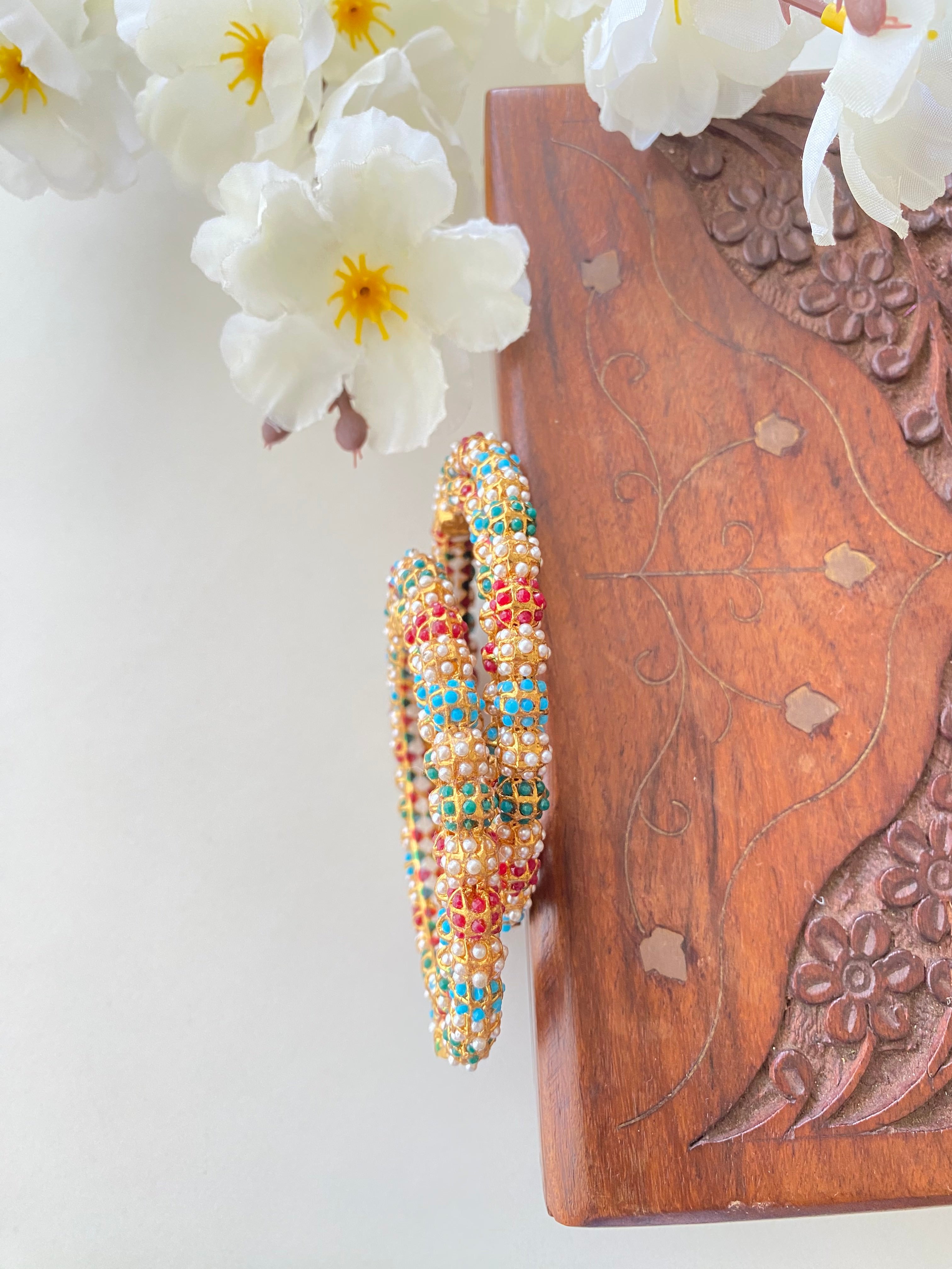 Amritsari Jadau Gold Plated Multicolor Bangles
