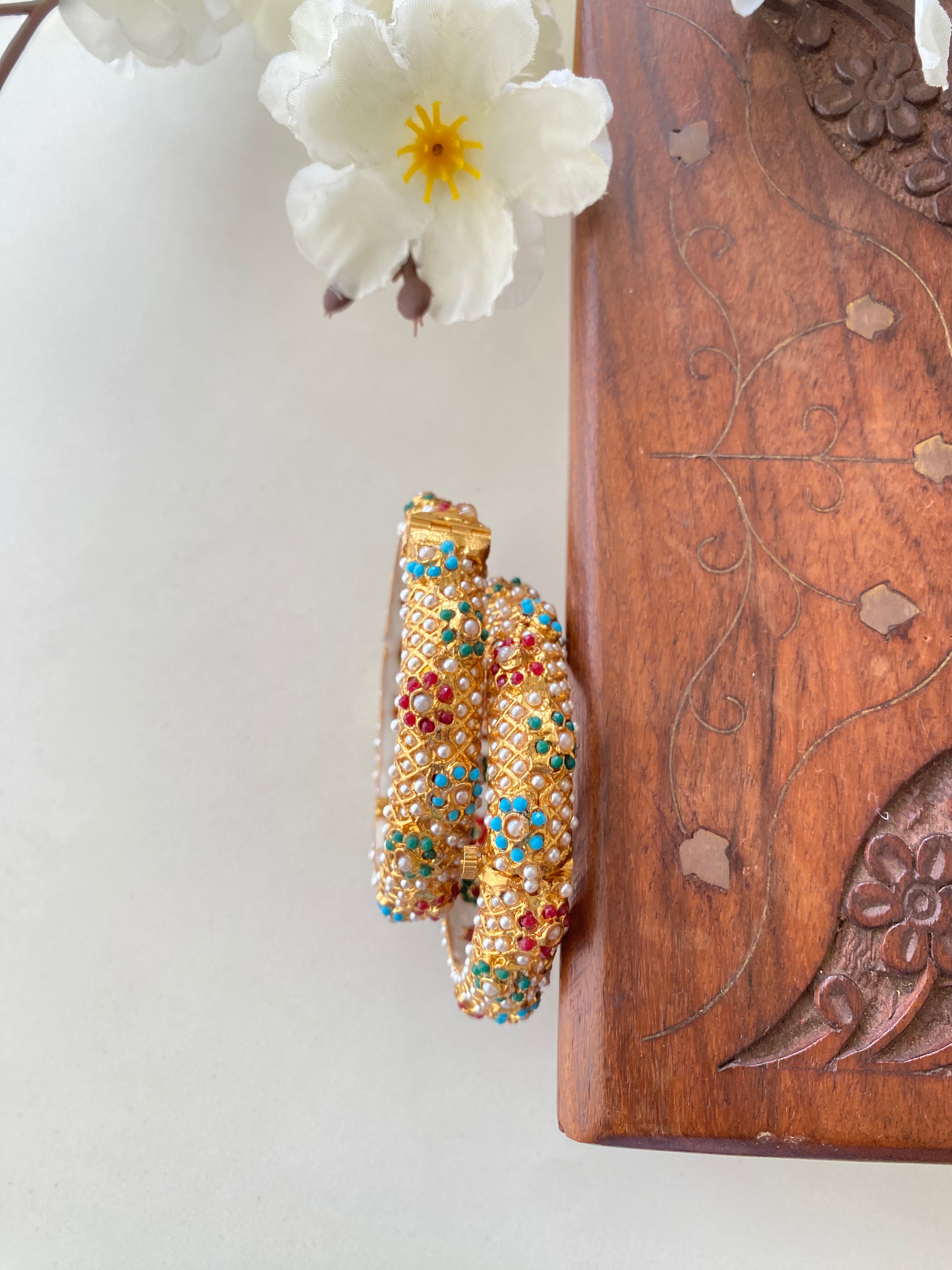 Amritsari Jadau Gold Plated Multicolor Bangles