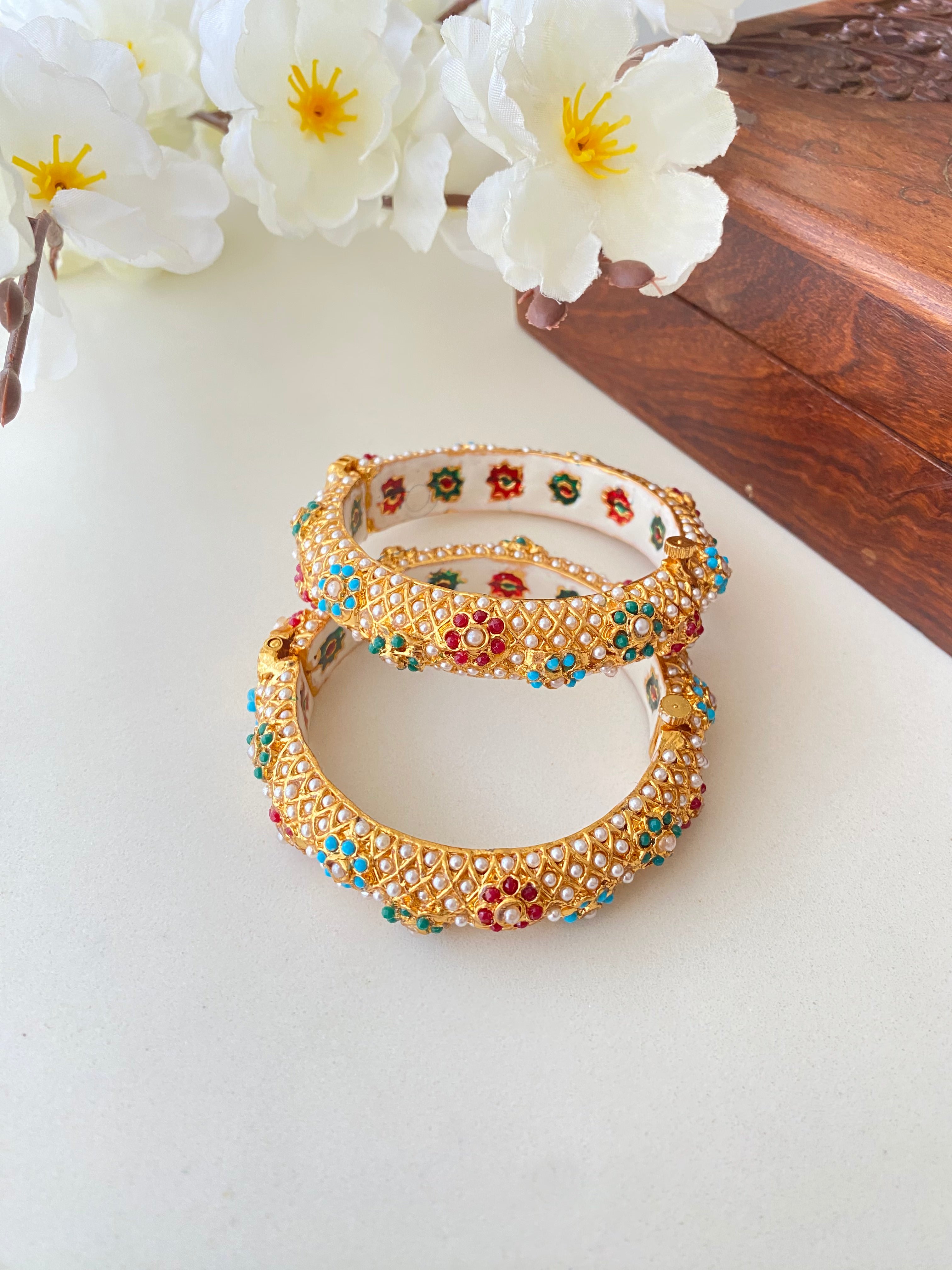 Amritsari Jadau Gold Plated Multicolor Bangles