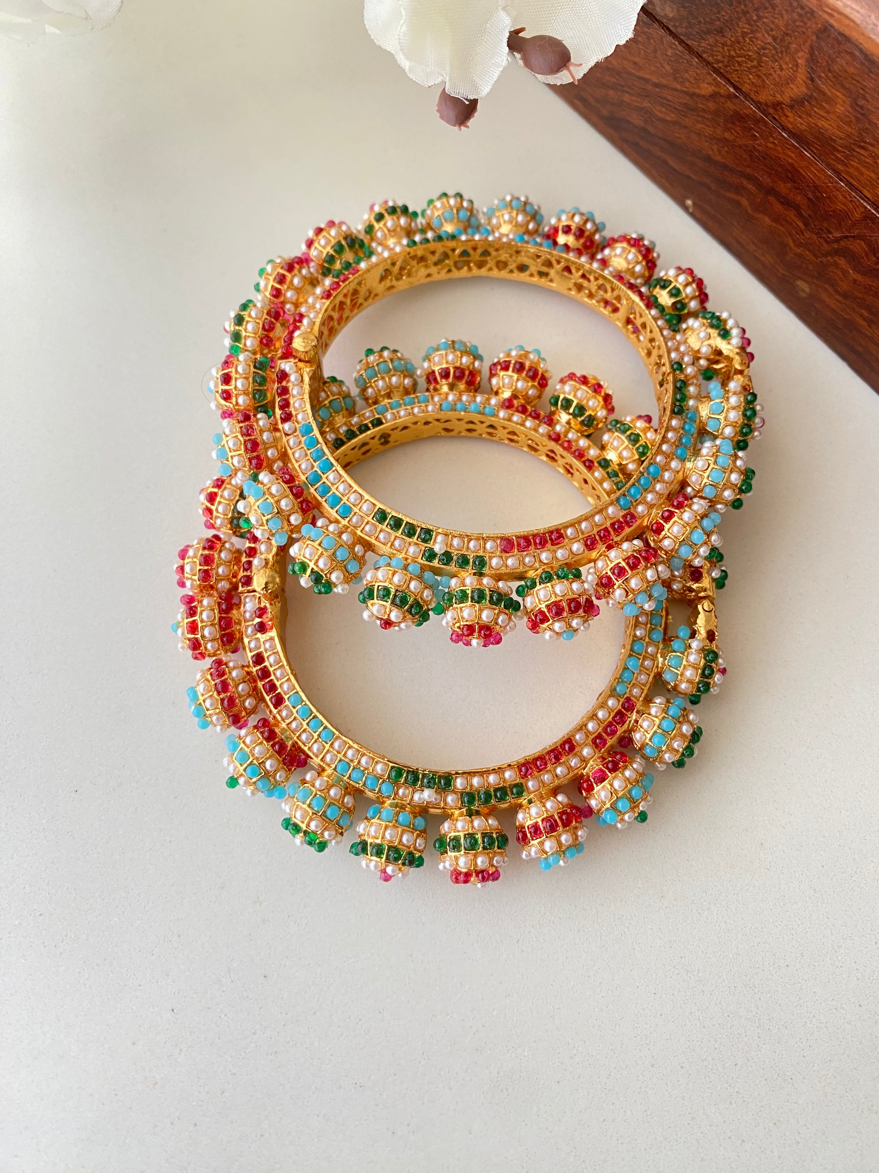 Amritsari Jadau Gold Plated Multicolor Bangles