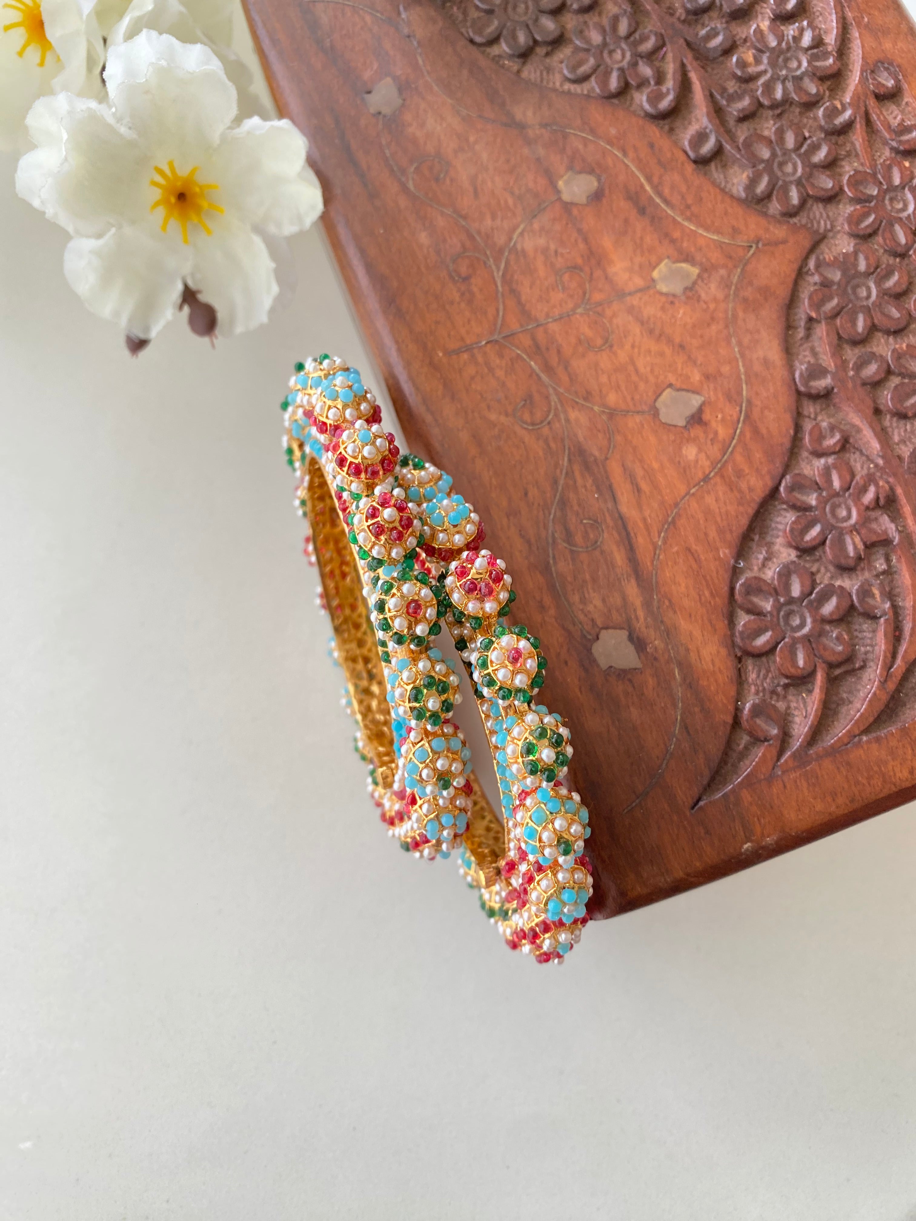 Amritsari Jadau Gold Plated Multicolor Bangles