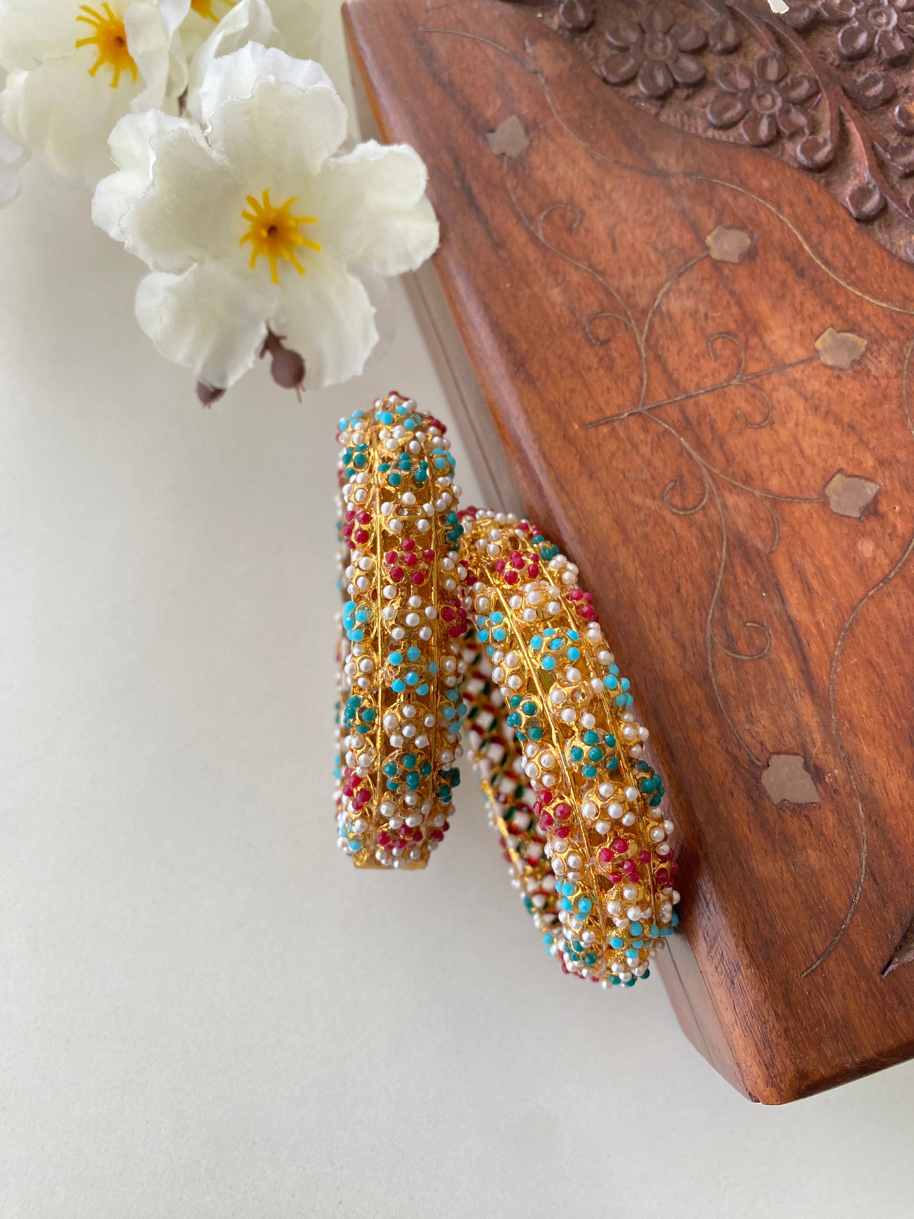 Amritsari Jadau Gold Plated Multicolor Bangles