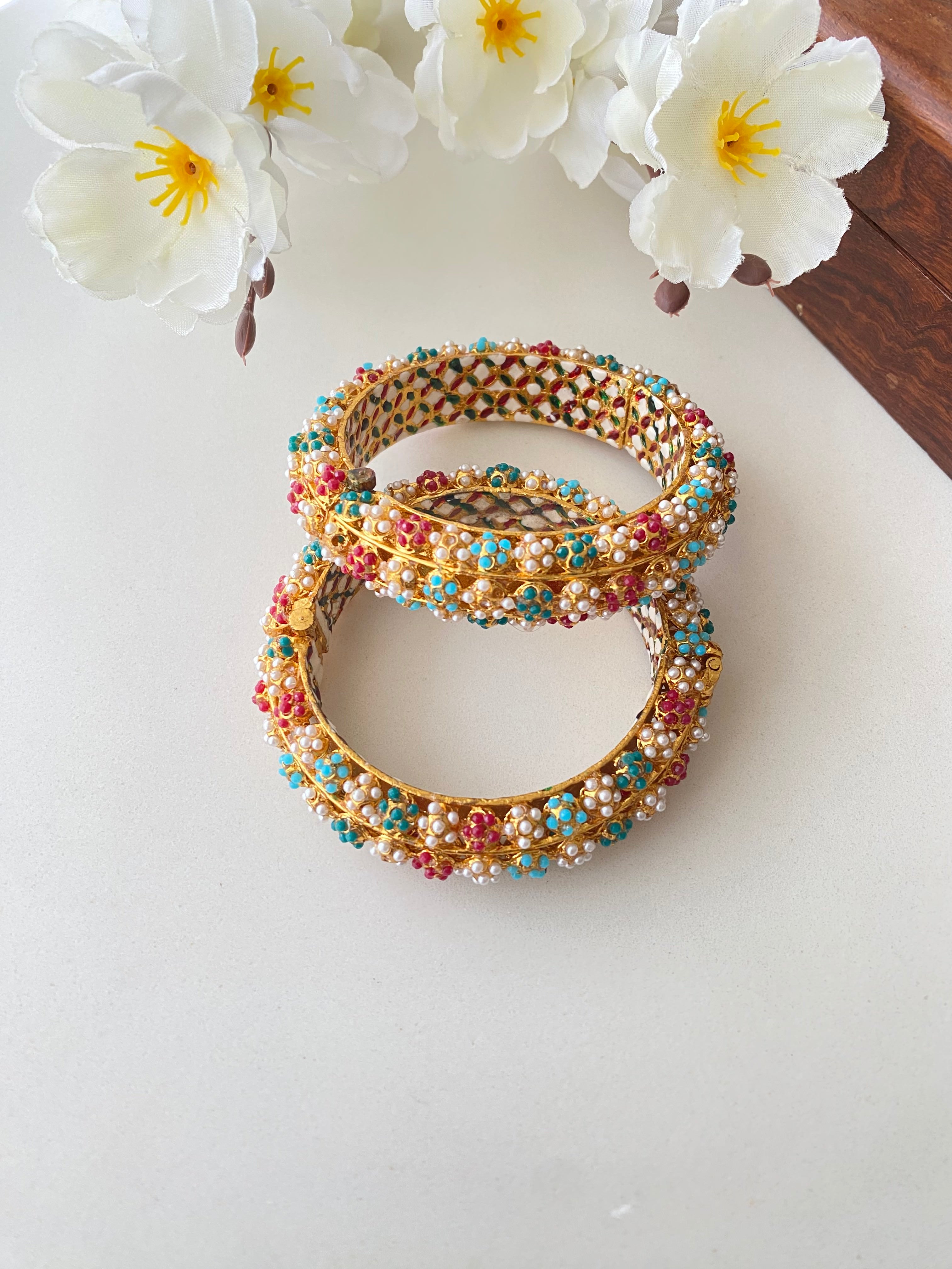 Amritsari Jadau Gold Plated Multicolor Bangles