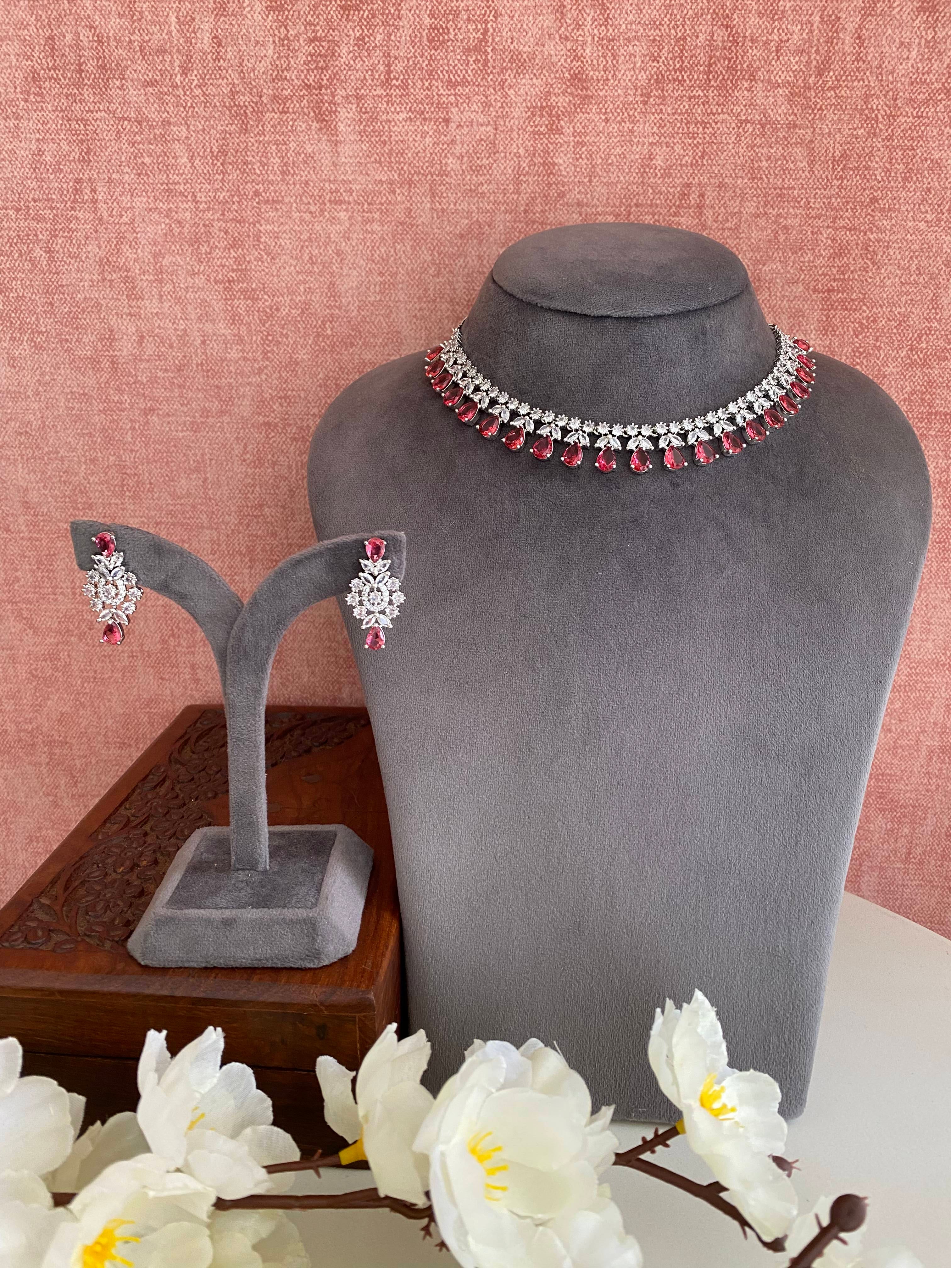 Silver Plated  Diamond Necklace set