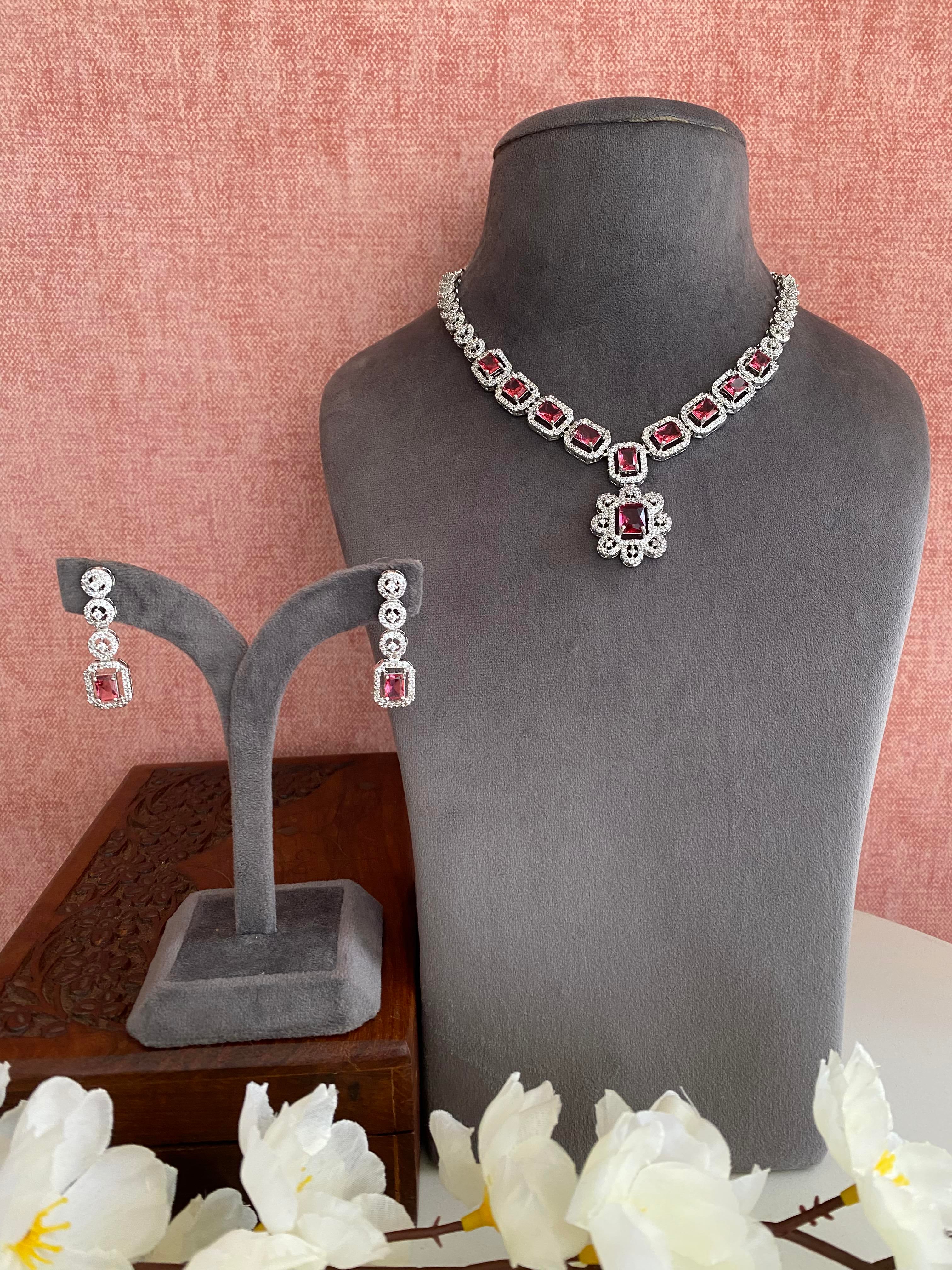 Silver Plated  Diamond Necklace set
