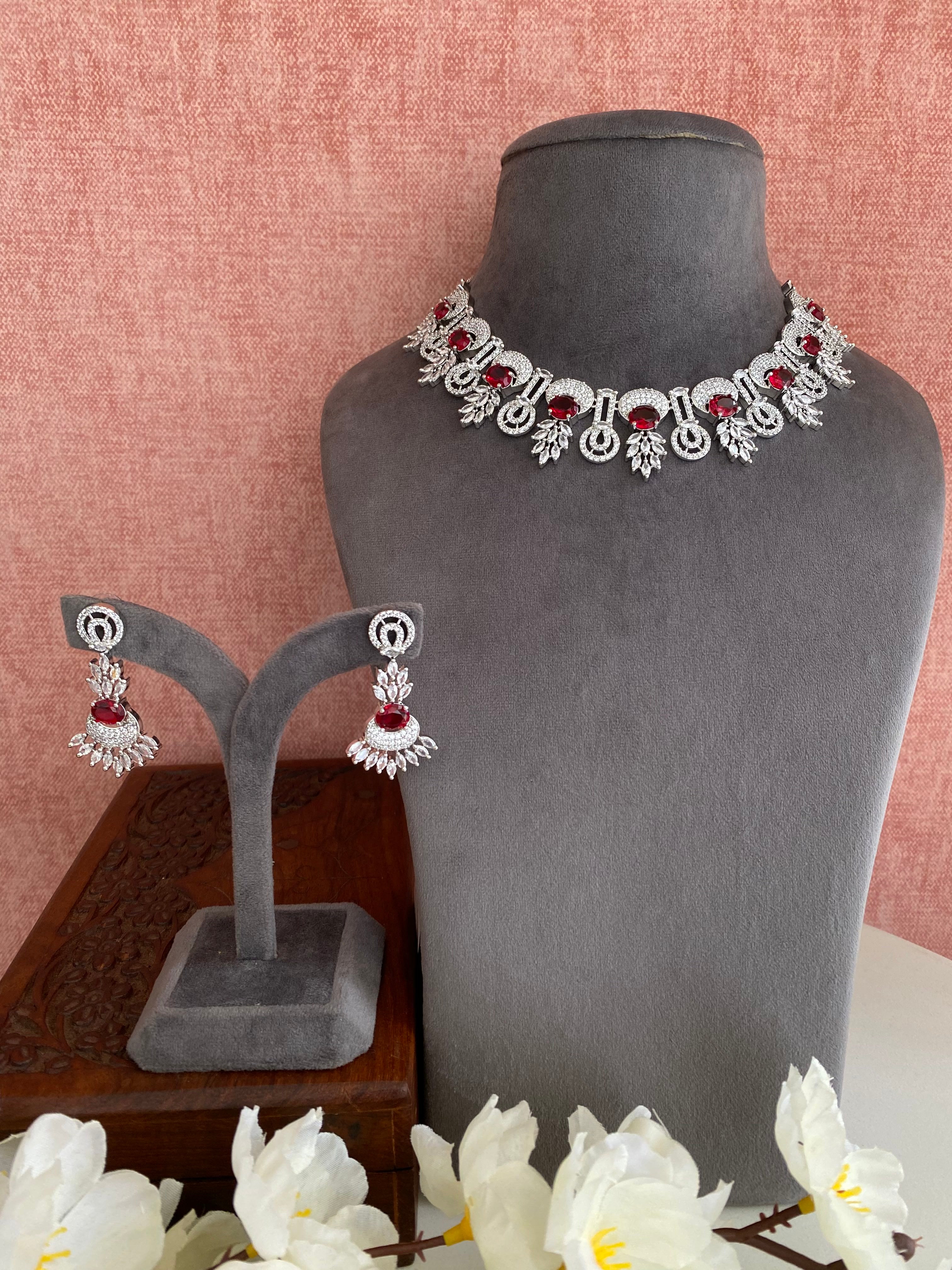 Silver Plated Diamond Necklace set