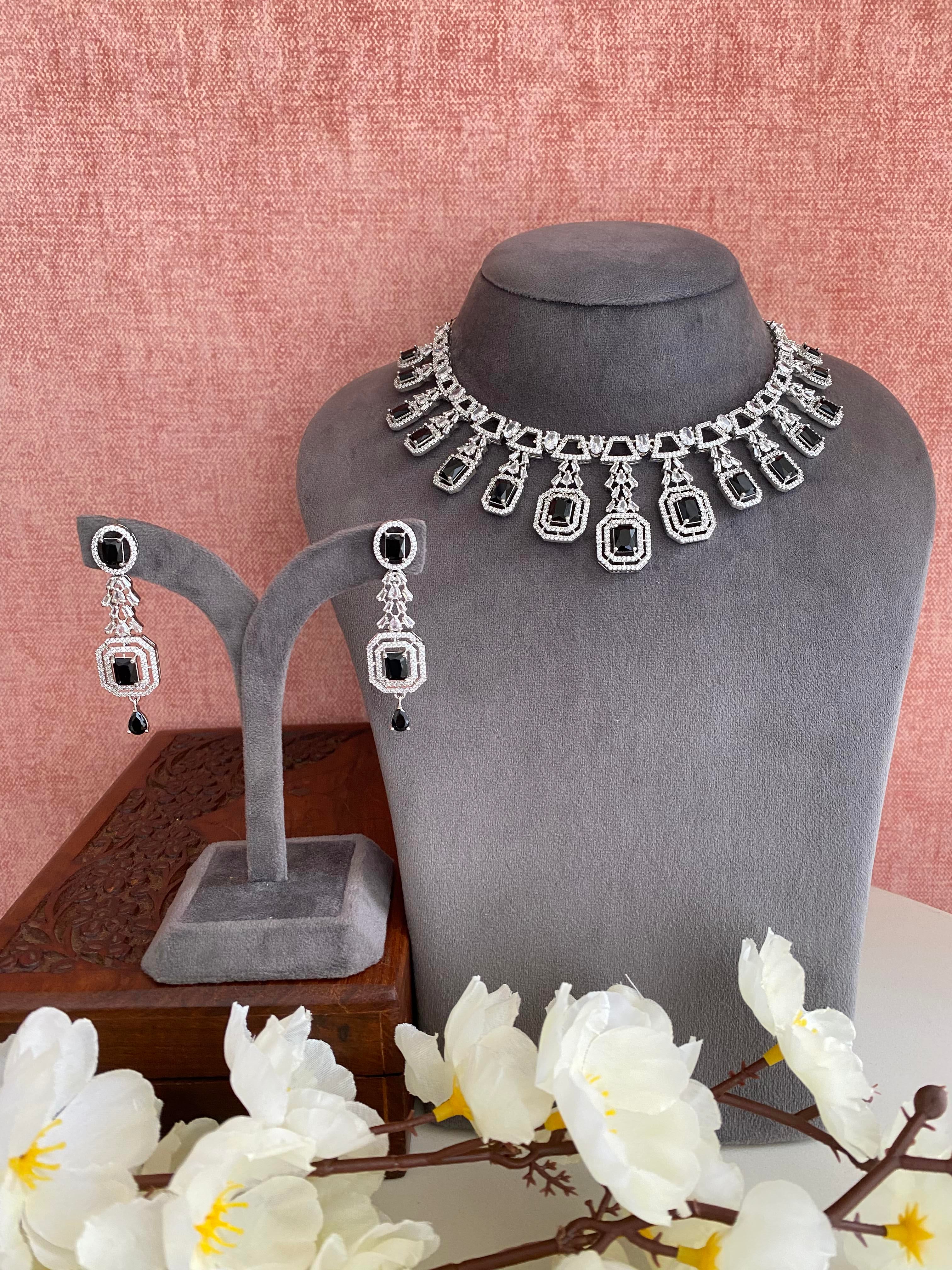 Silver Plated Diamond Necklace set