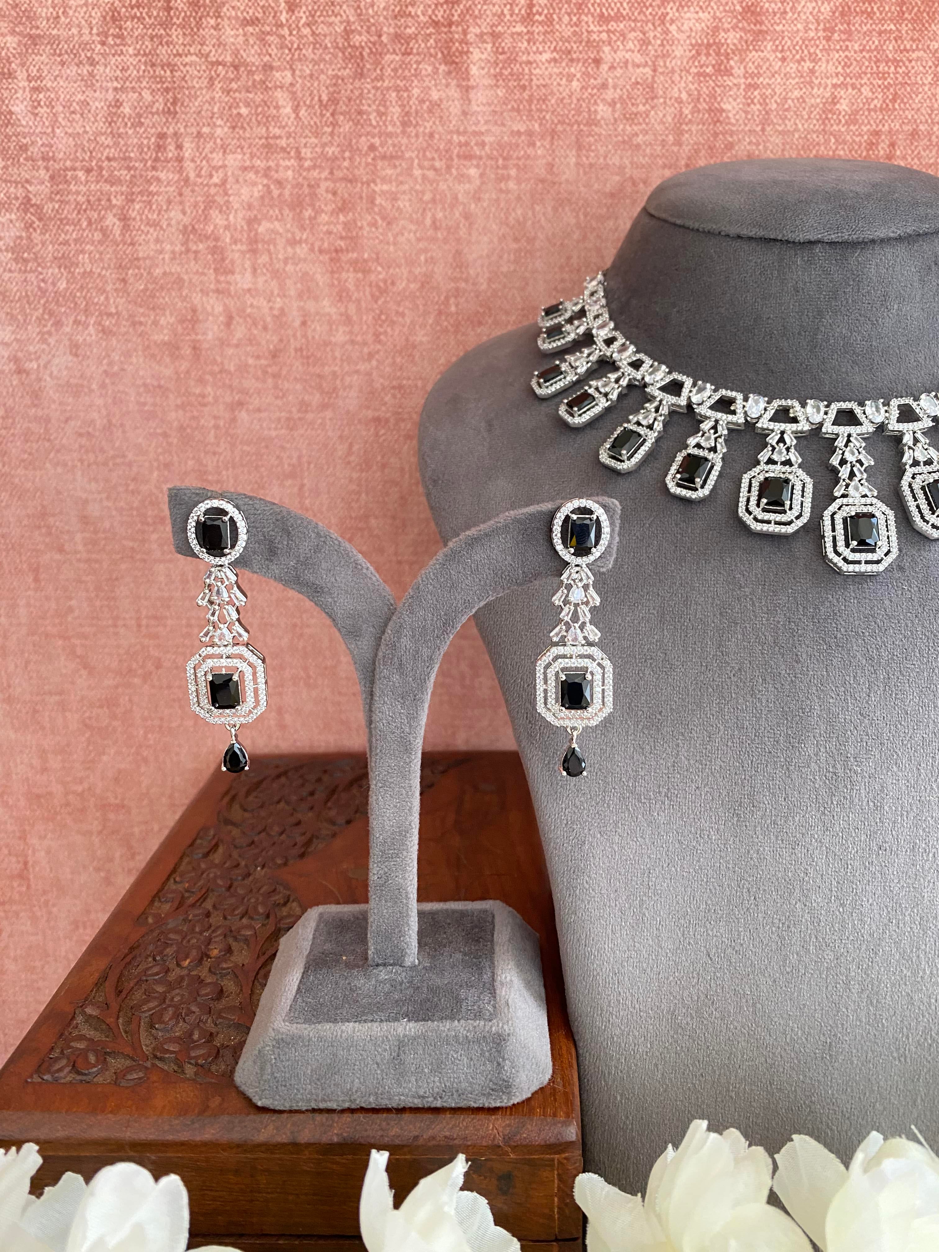 Silver Plated Diamond Necklace set