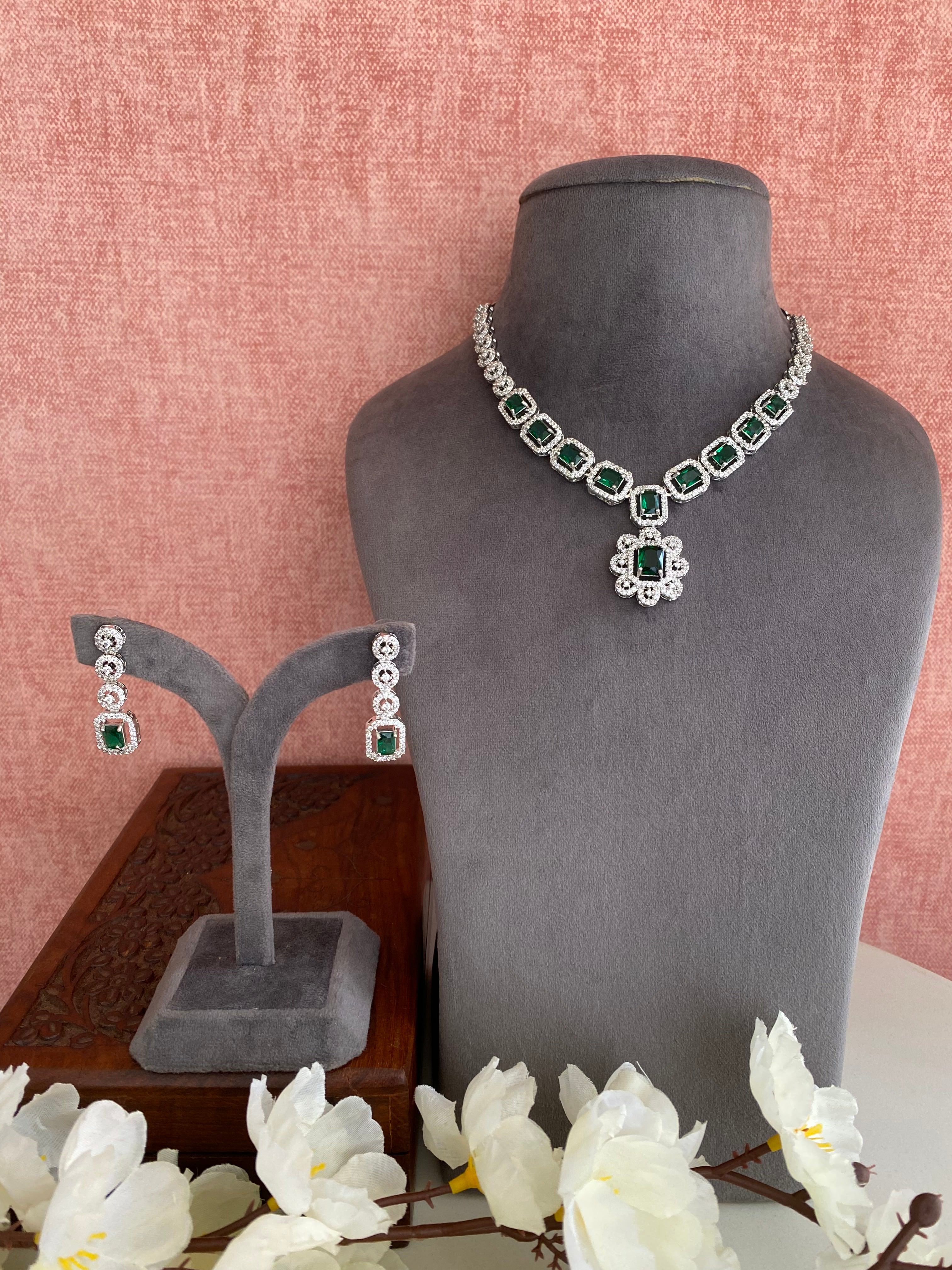 Silver Plated  Diamond Necklace set