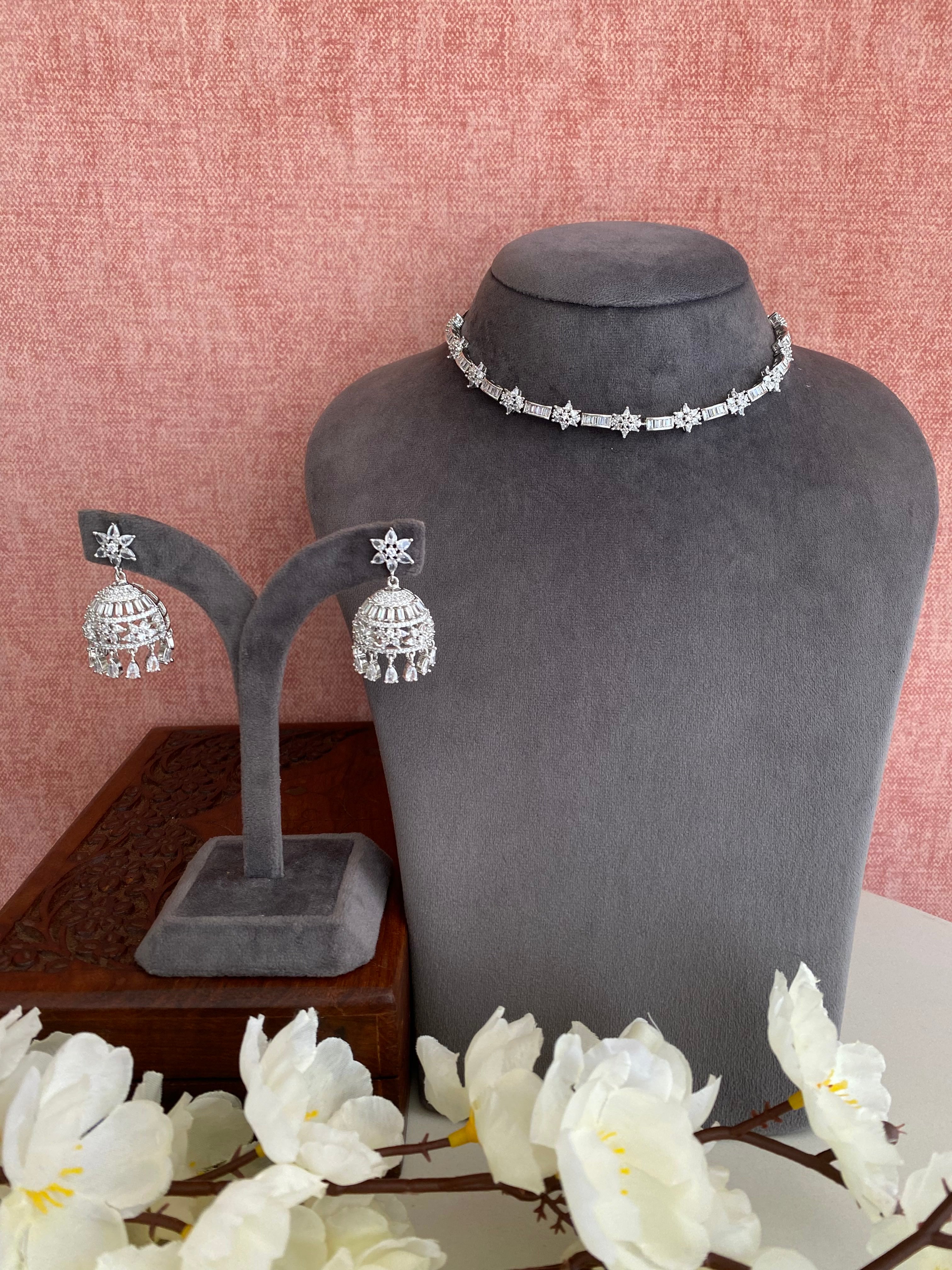 Silver Plated Diamond Necklace set