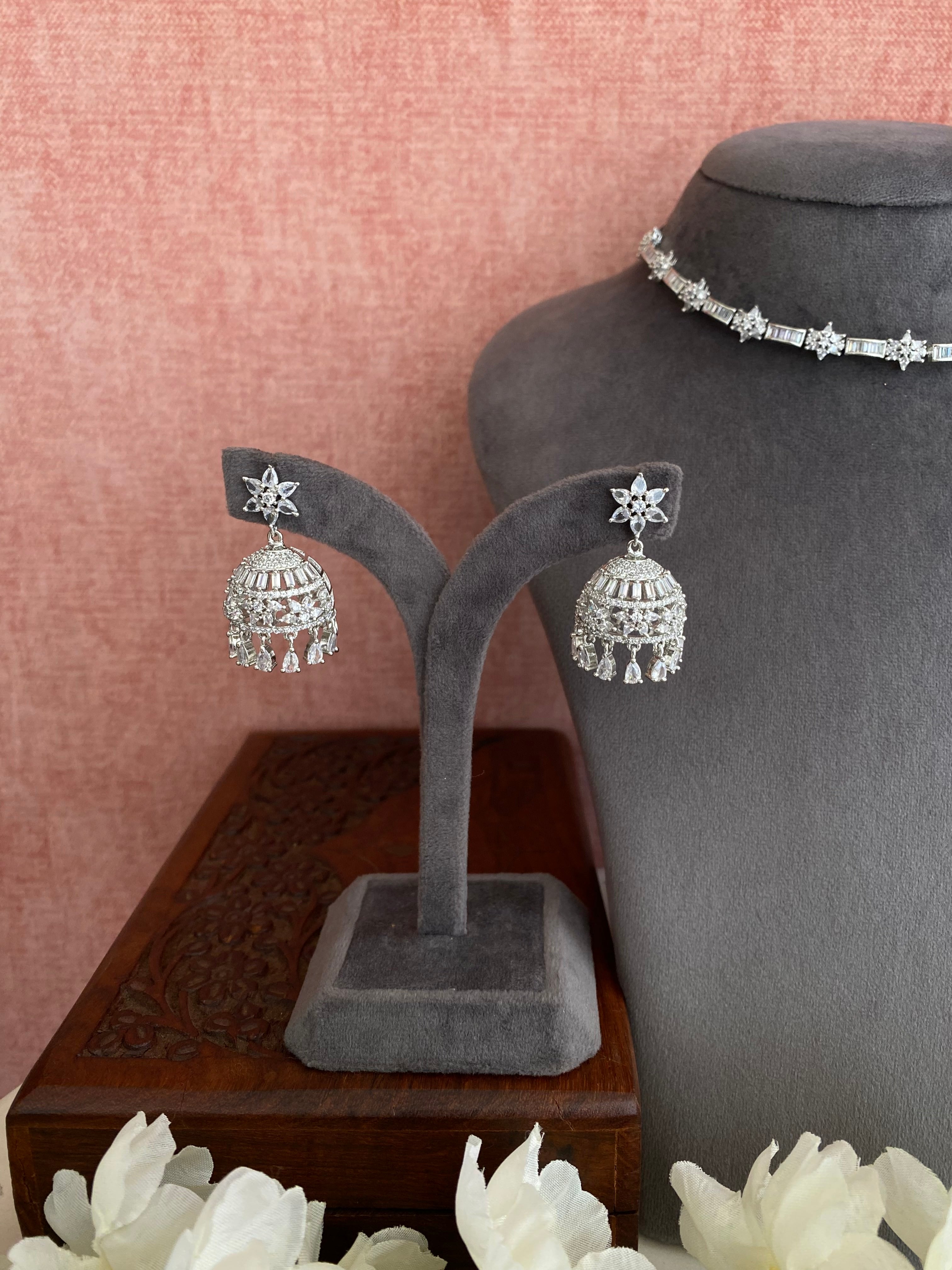 Silver Plated Diamond Necklace set
