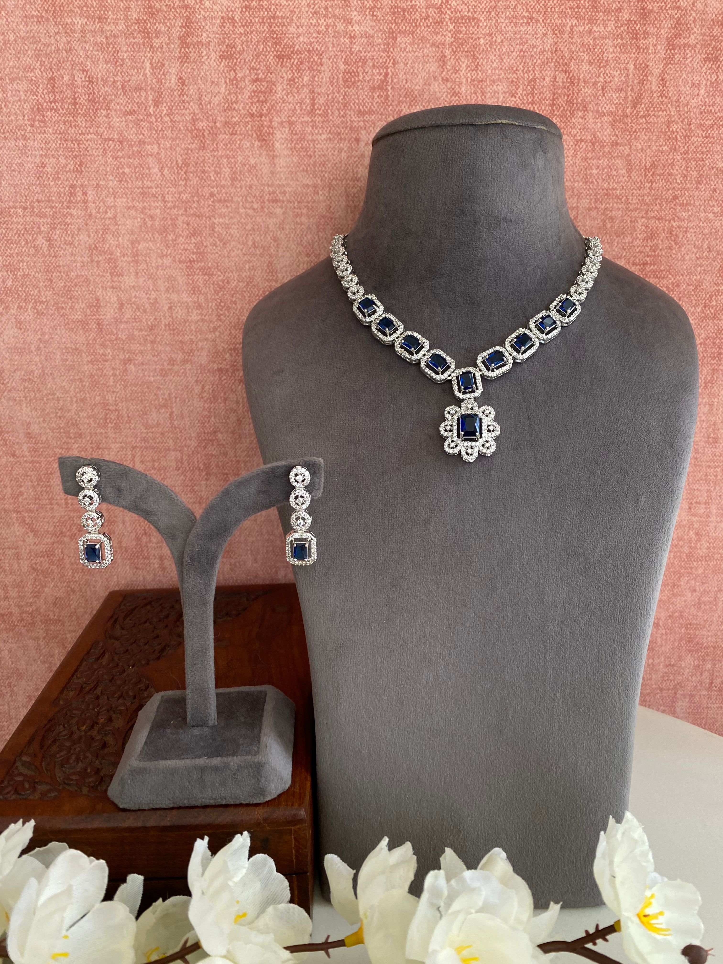 Silver Plated  Diamond Necklace set