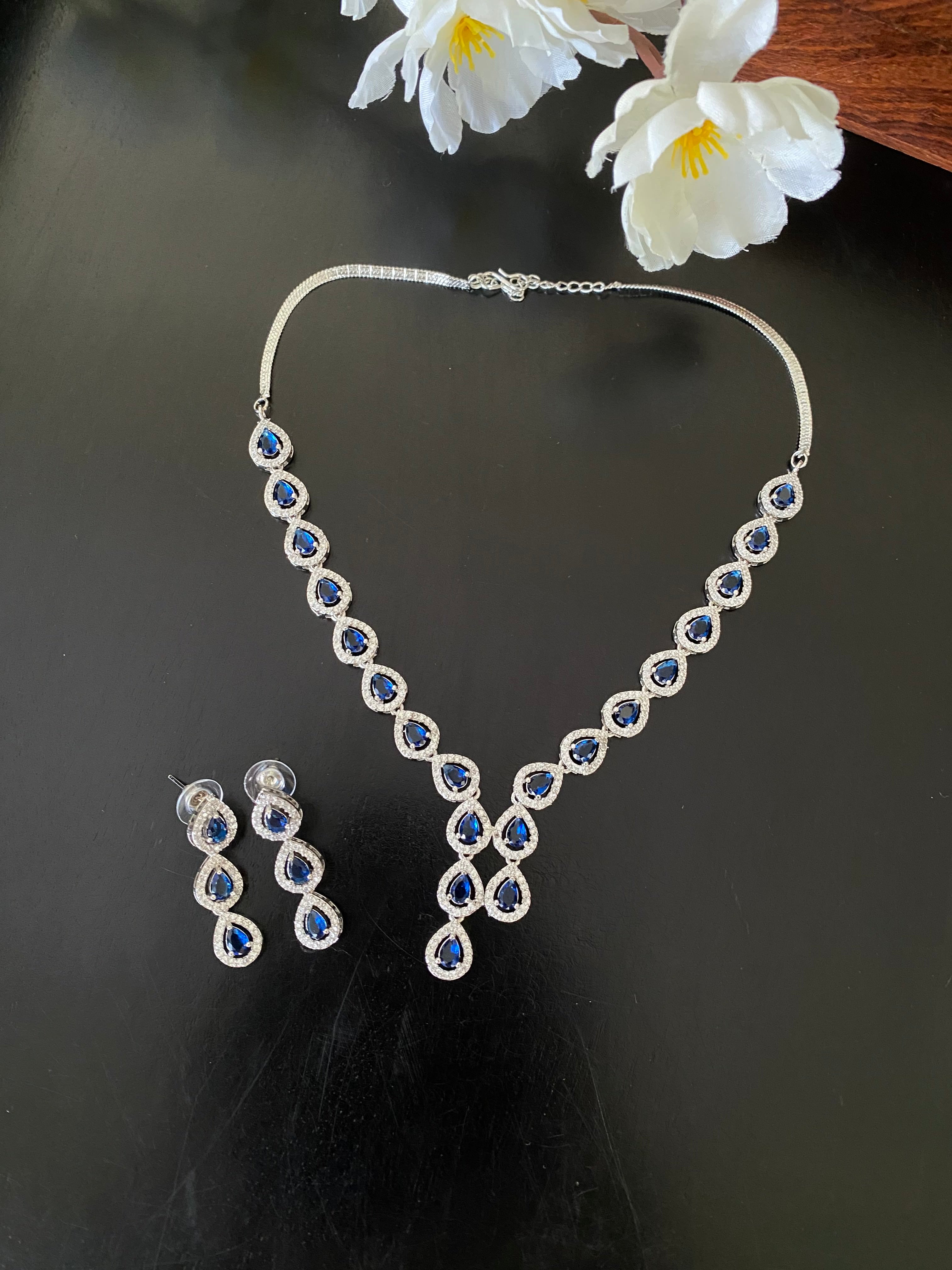 Silver Plated Diamond Necklace set