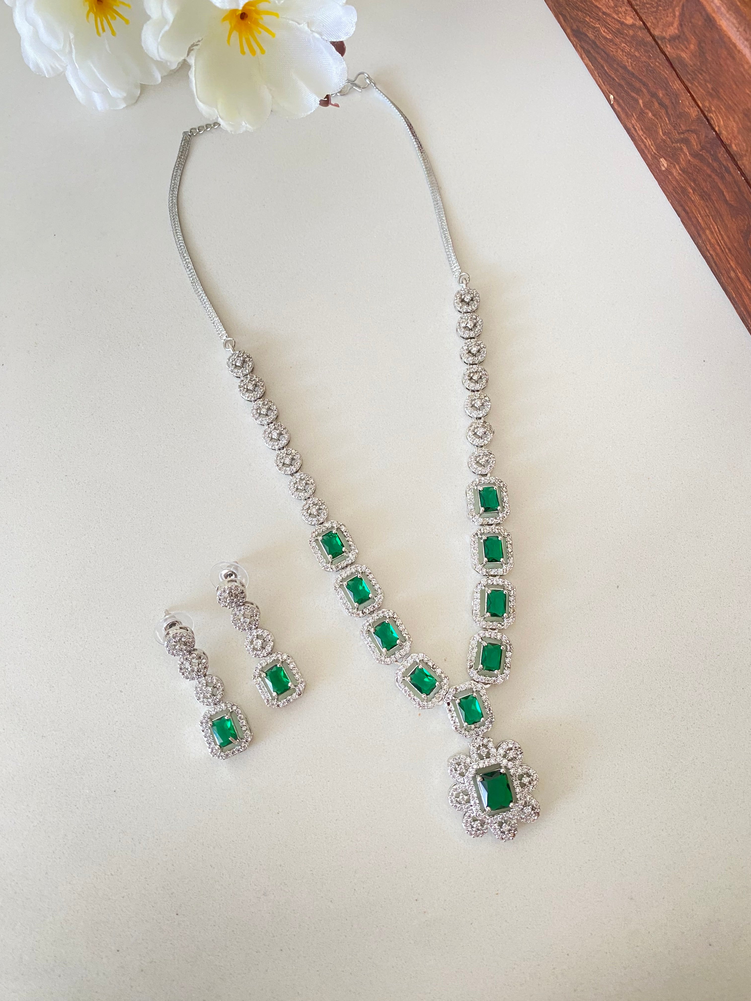 Silver Plated  Diamond Necklace set