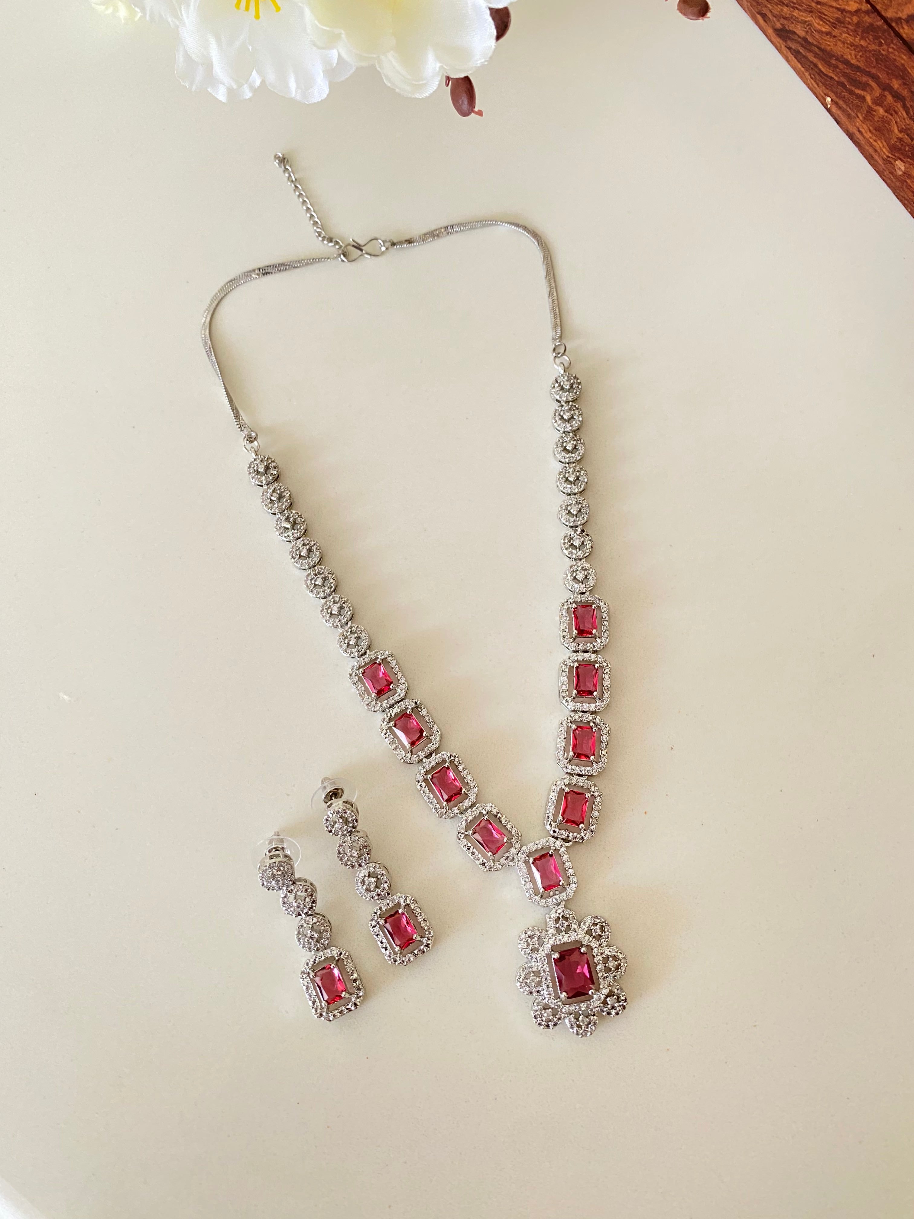 Silver Plated  Diamond Necklace set