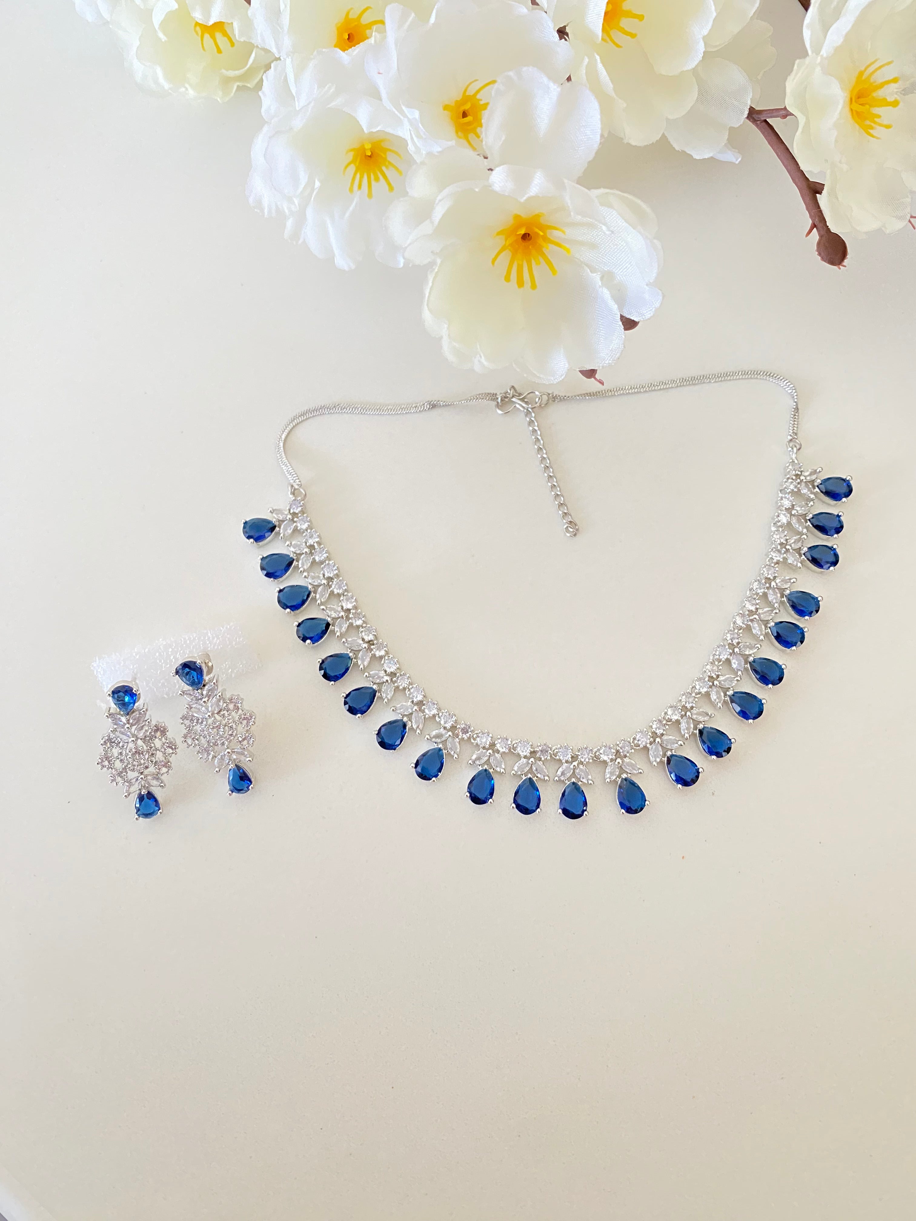 Silver Plated  Diamond Necklace set