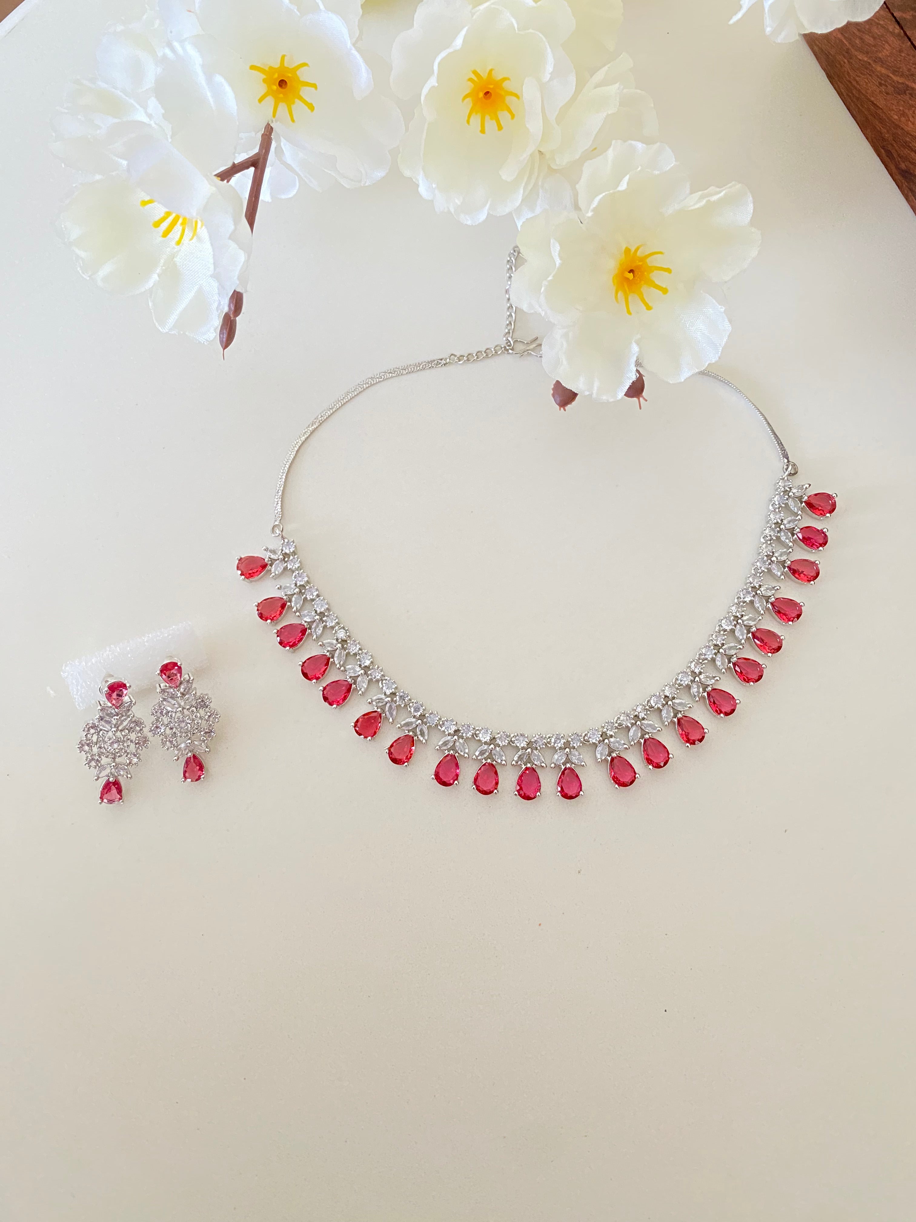 Silver Plated Diamond Necklace set