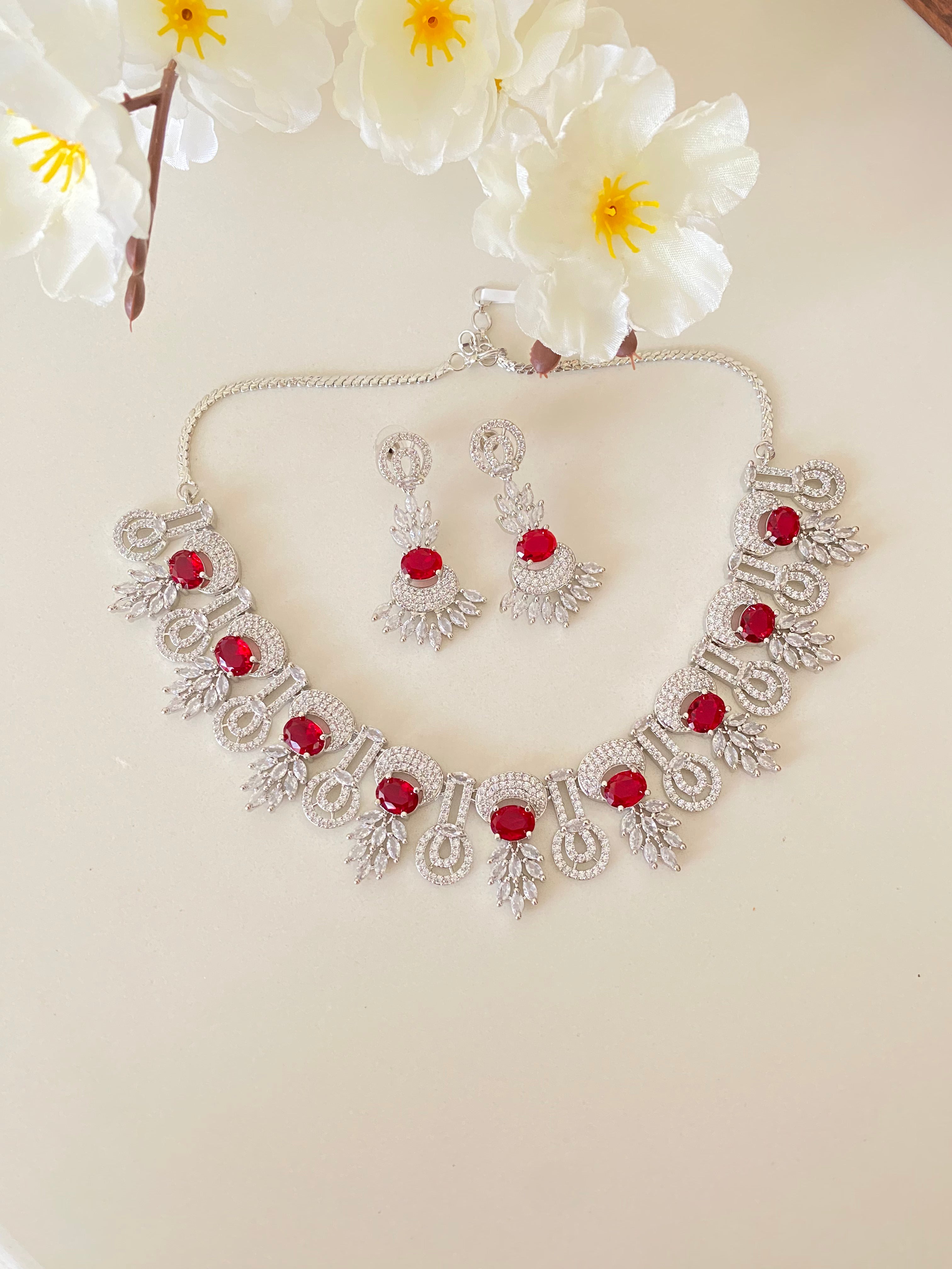 Silver Plated Diamond Necklace set