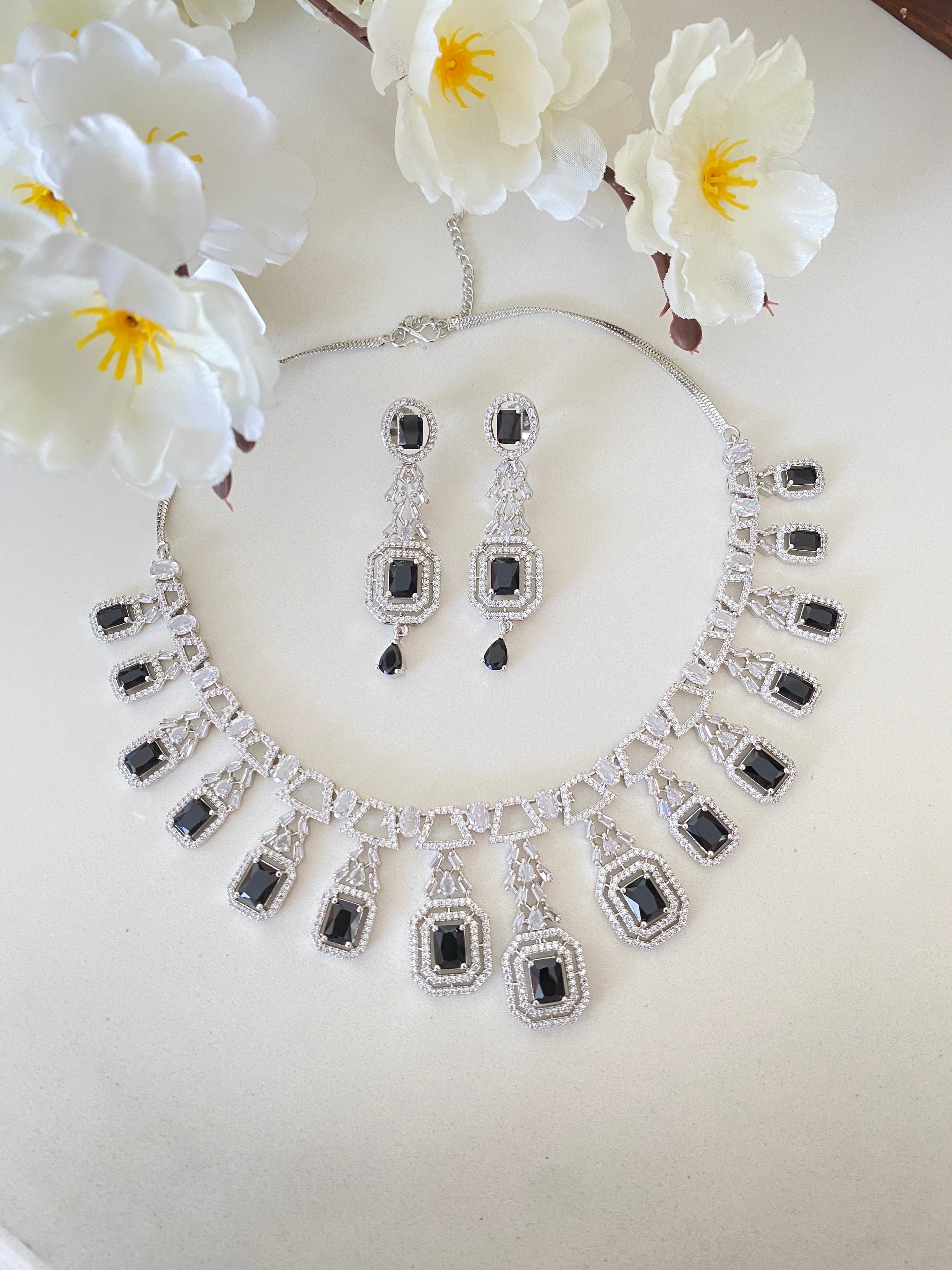 Silver Plated Diamond Necklace set