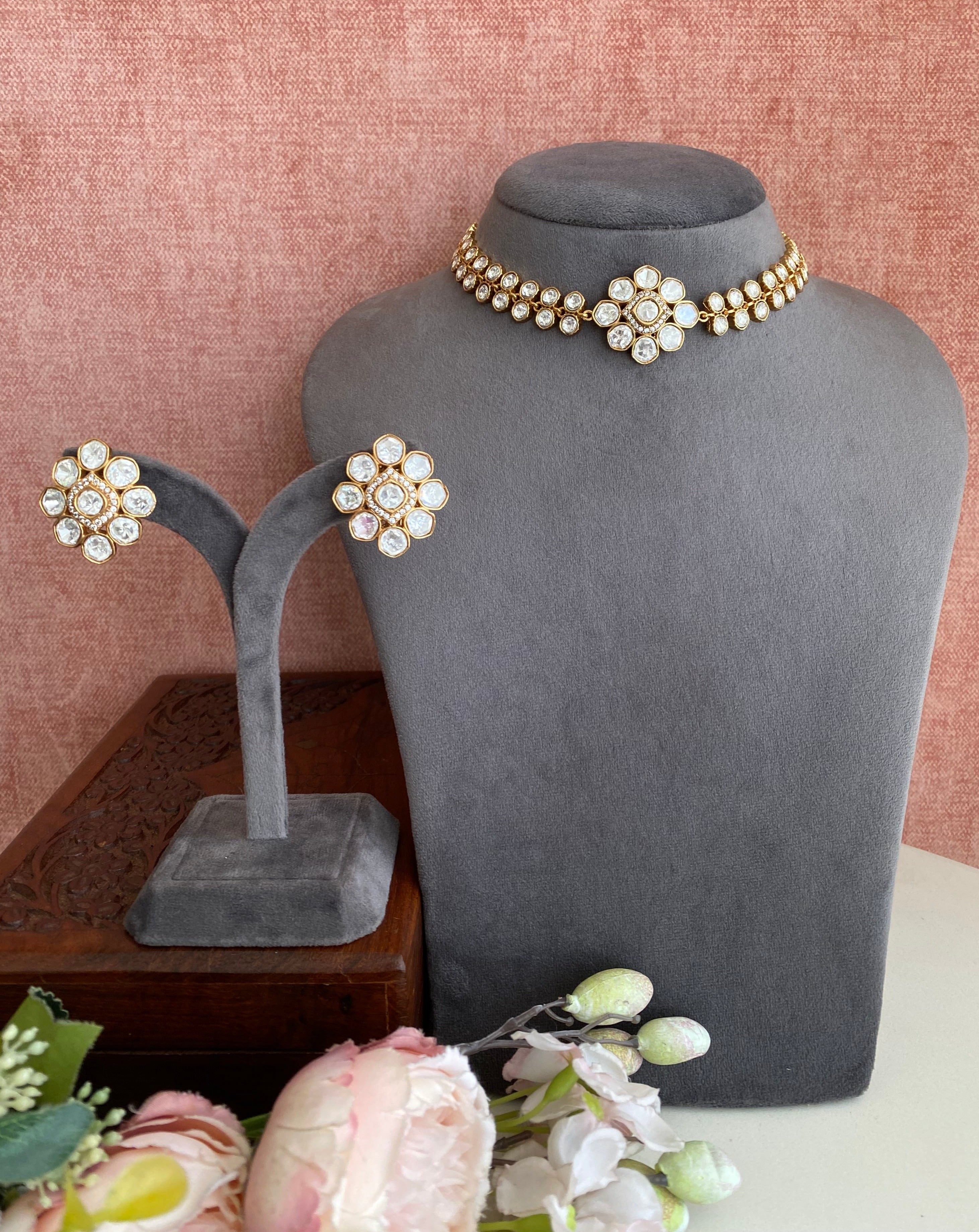 Gold plated Moissanite Choker set