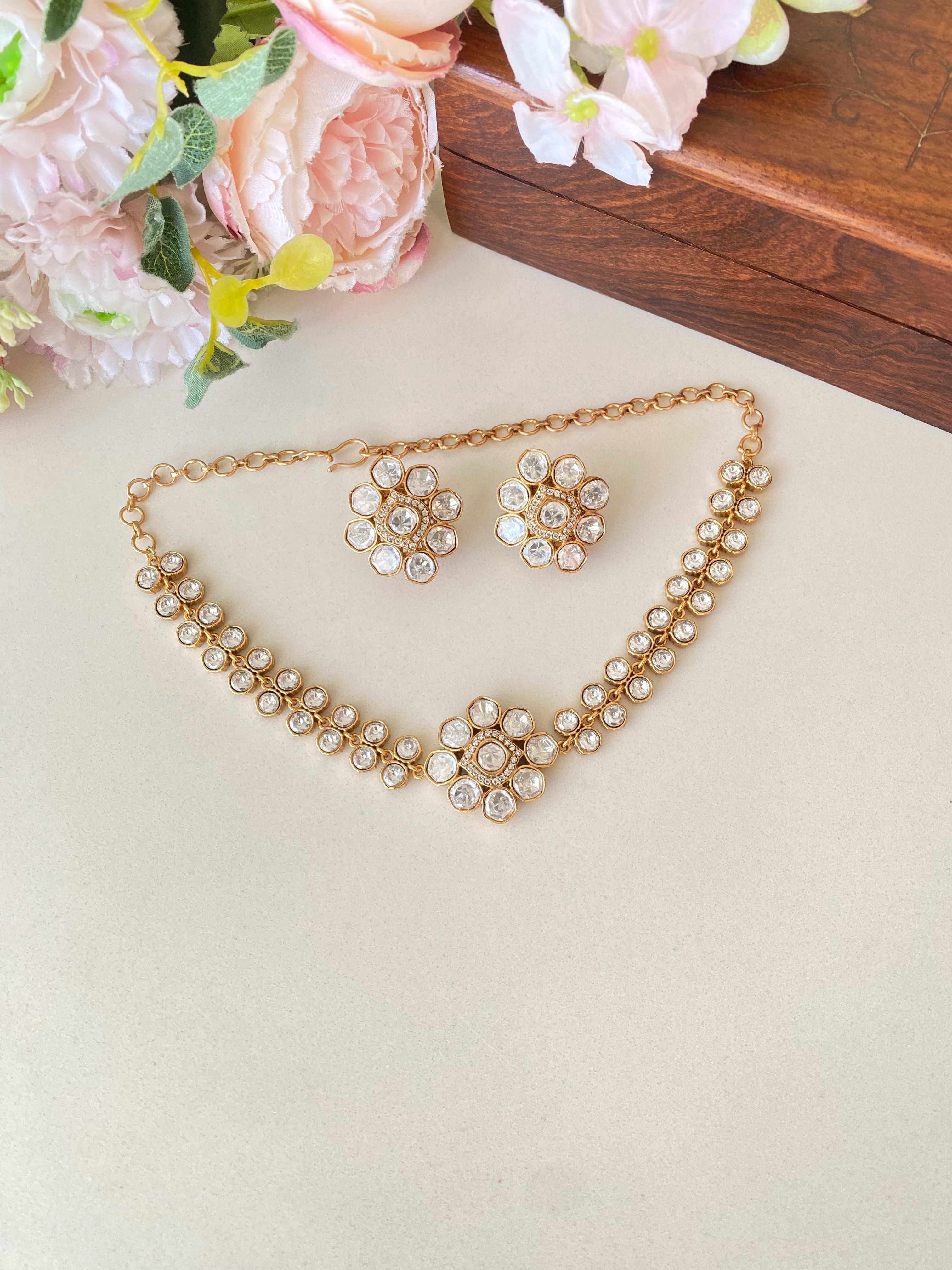 Gold plated Moissanite Choker set