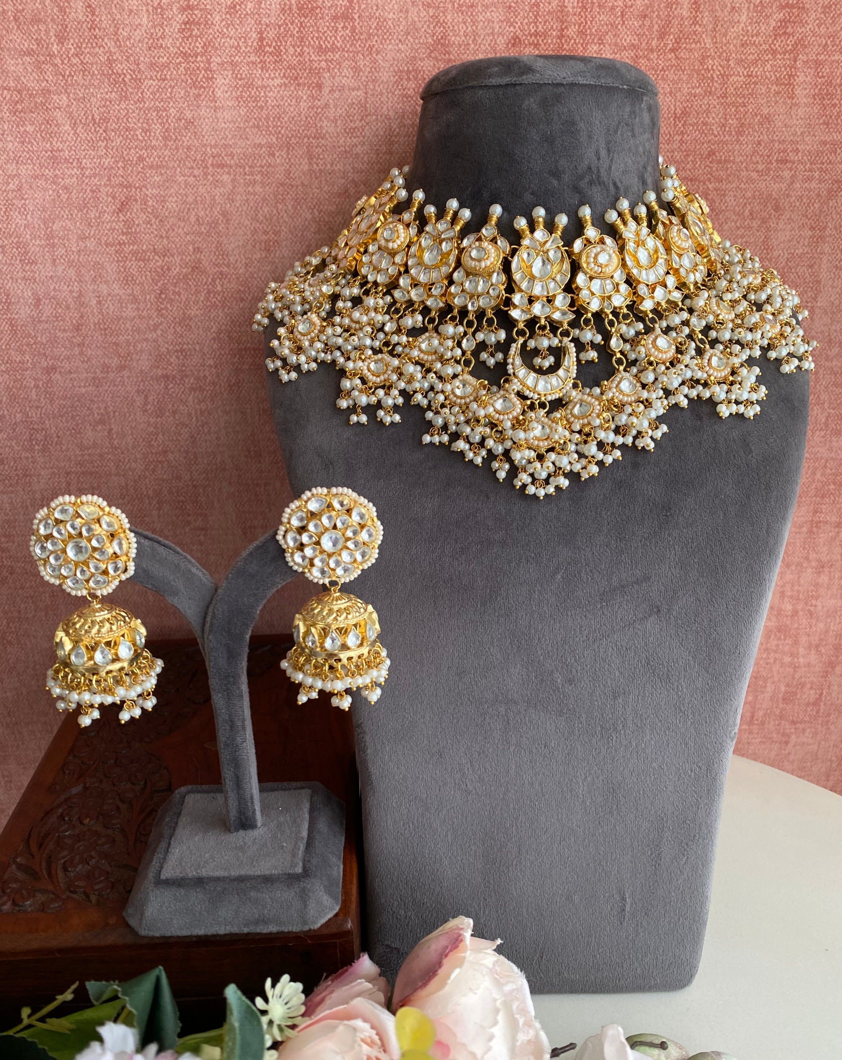 Gold Plated Kundan Bridal Necklace Set