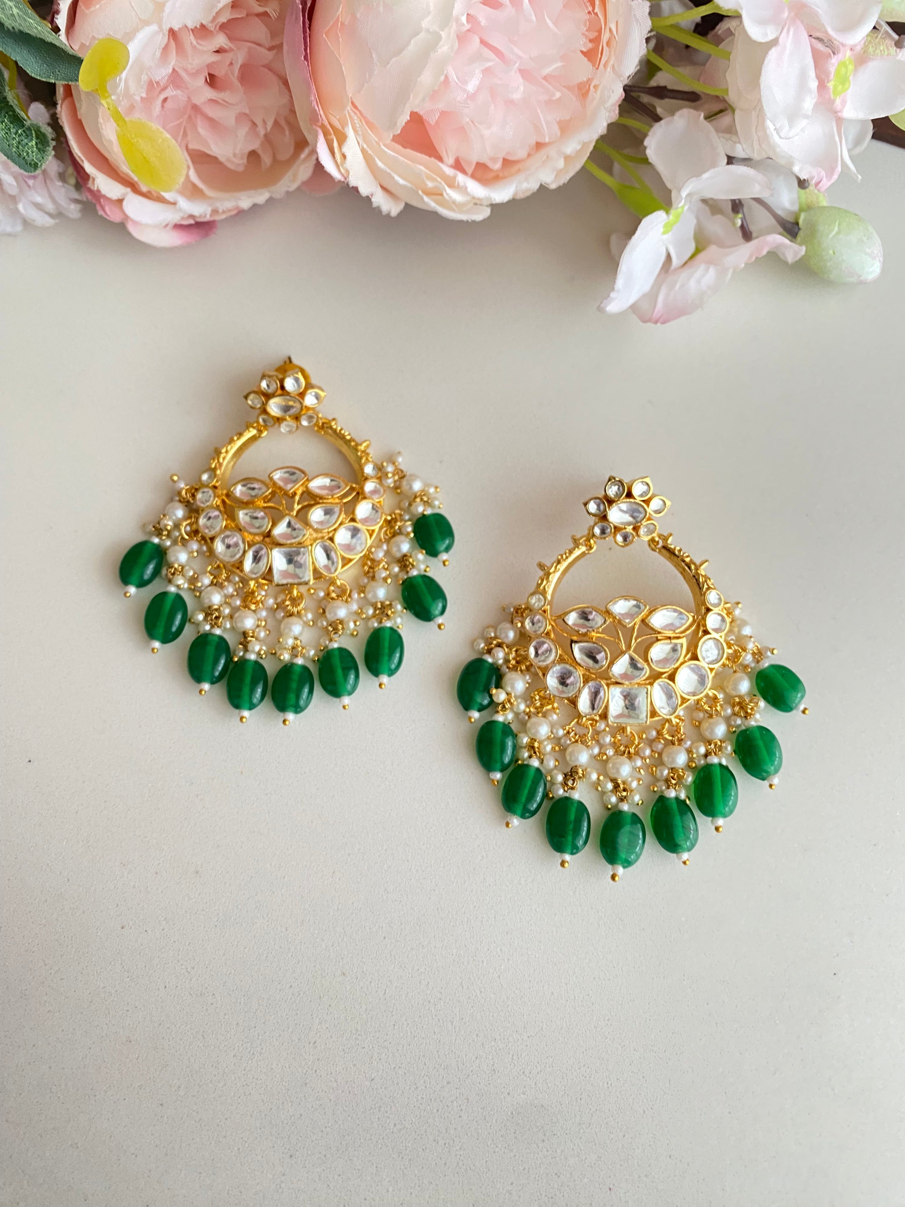 Gold plated Kundan Chandbaali Earrings