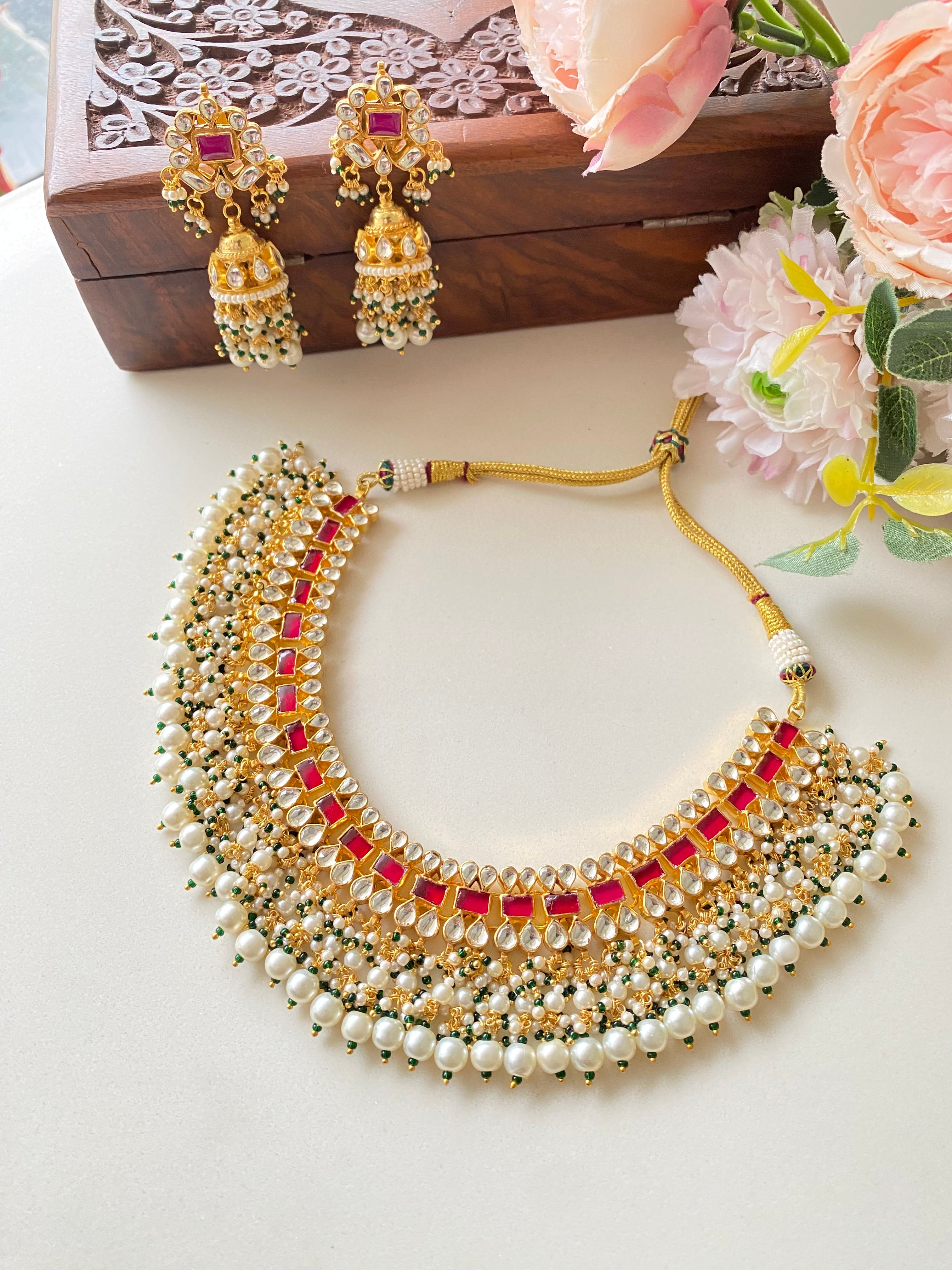 Pink Kundan necklace set