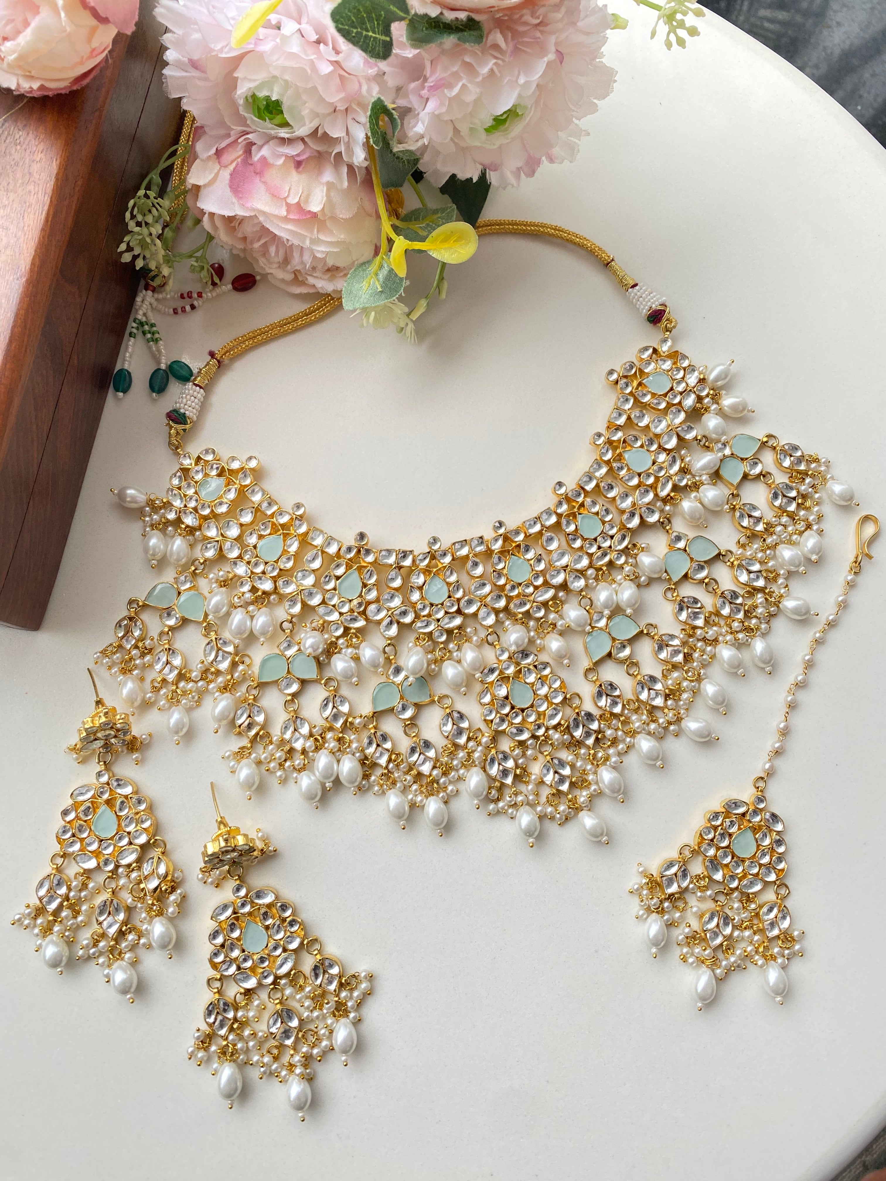 Mint Kundan bridal necklace set