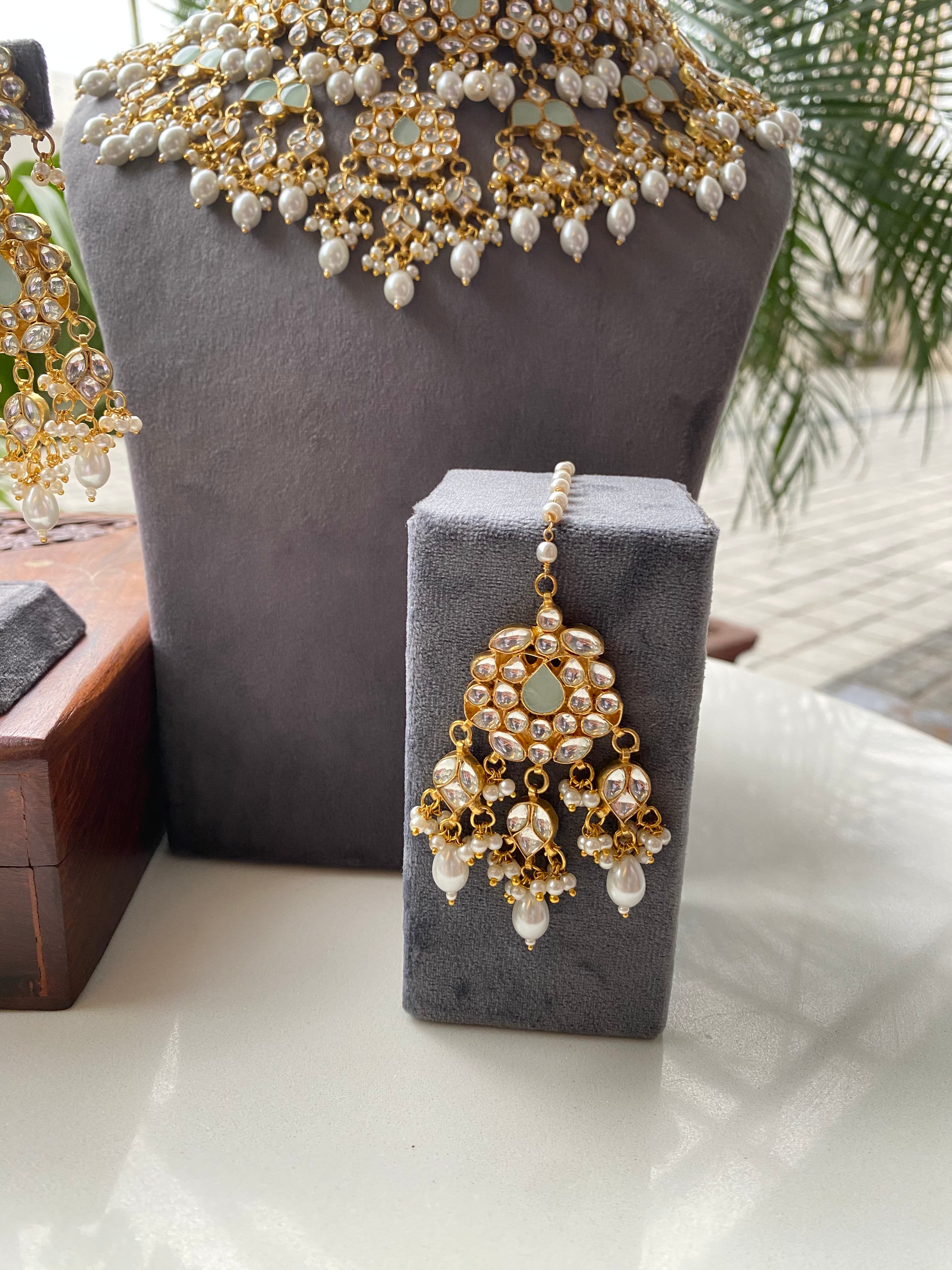 Mint Kundan bridal necklace set