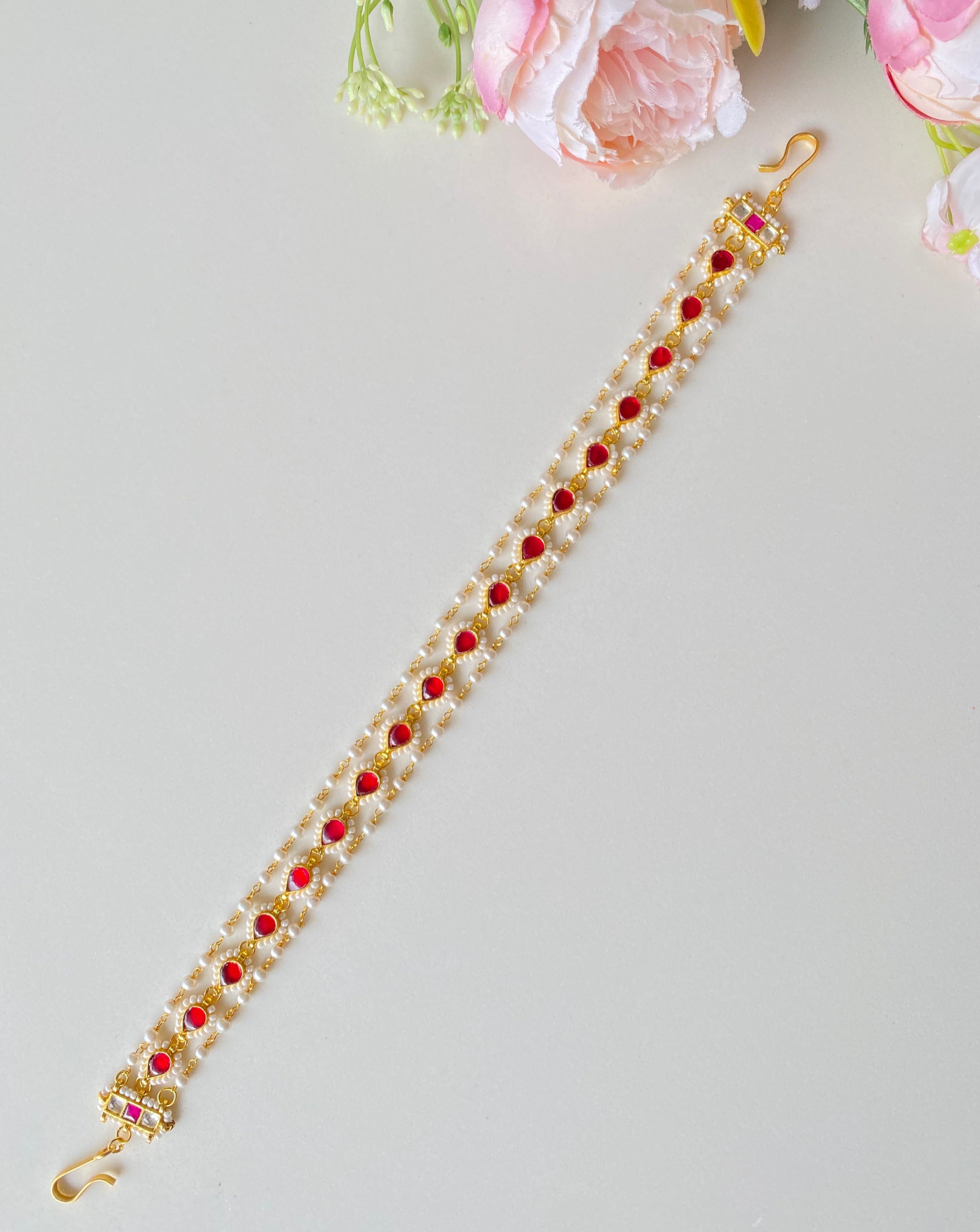 Gold plated Pink Kundan sheeshphool