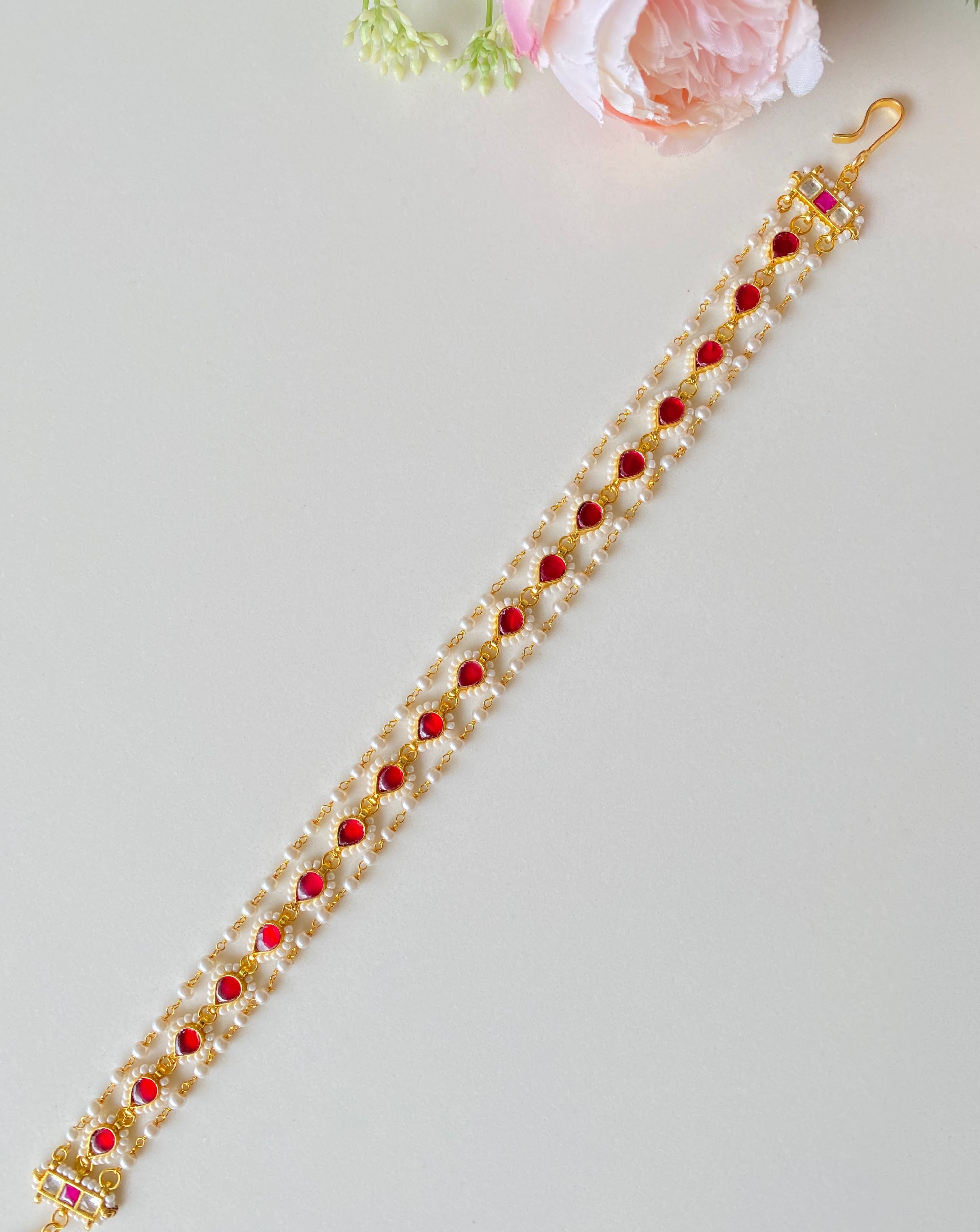 Gold plated Pink Kundan sheeshphool