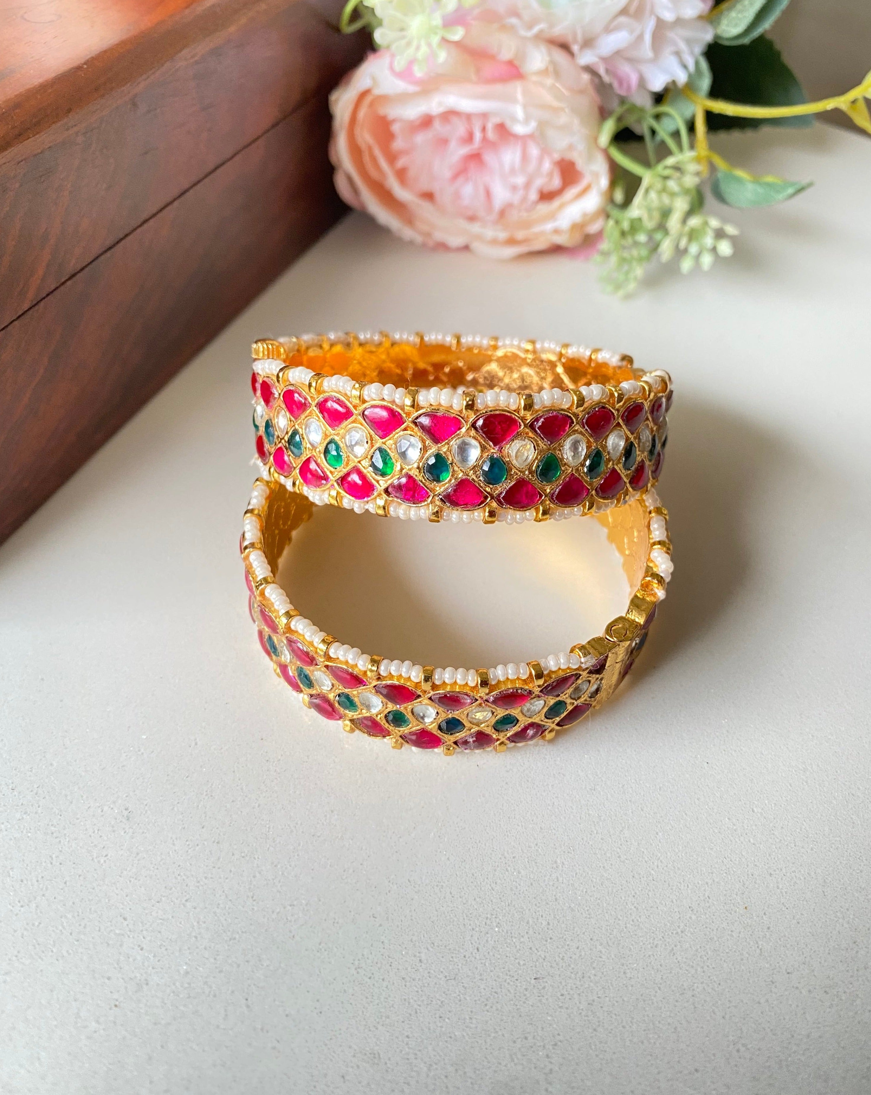 Pink Kundan Bangles