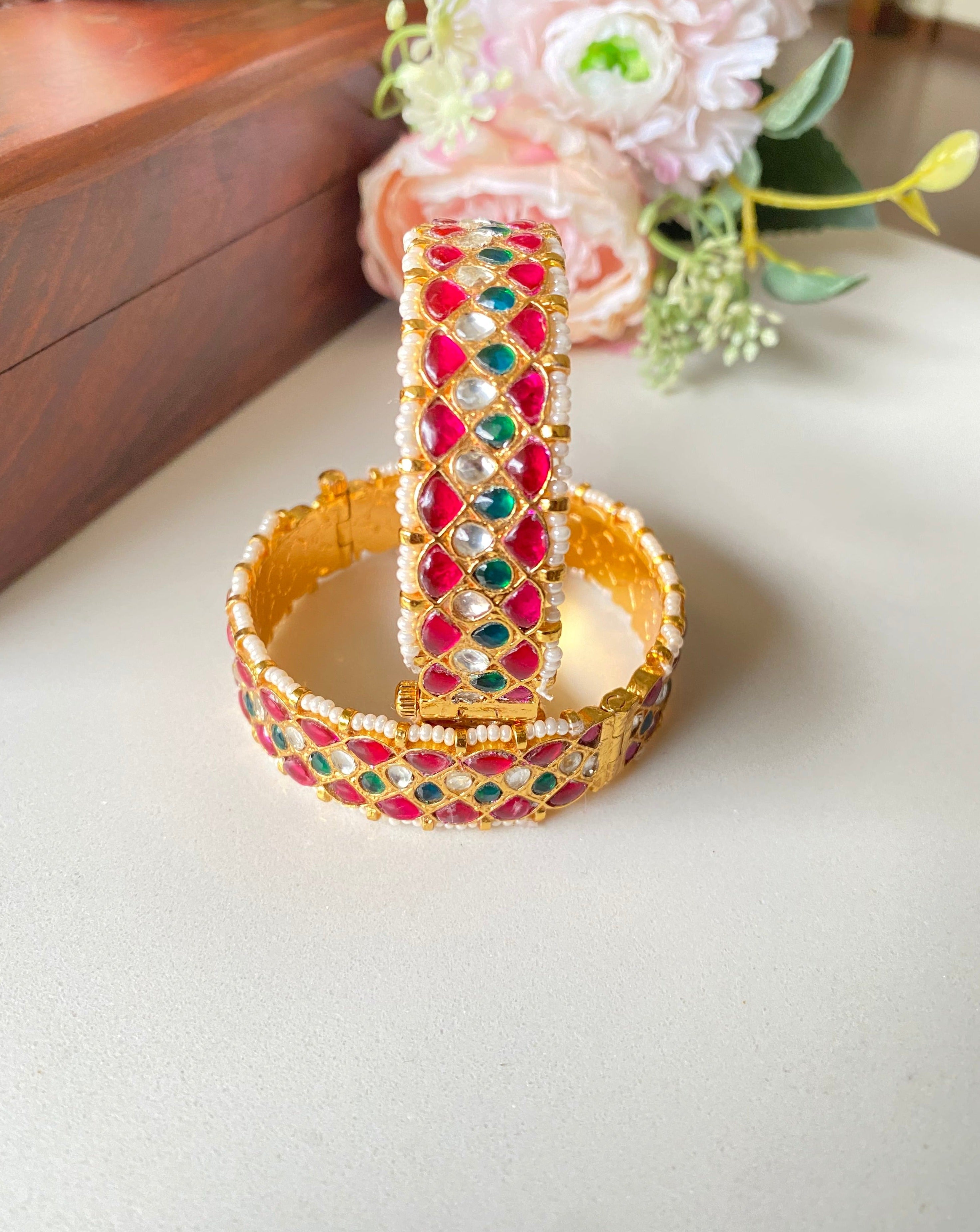 Pink Kundan Bangles