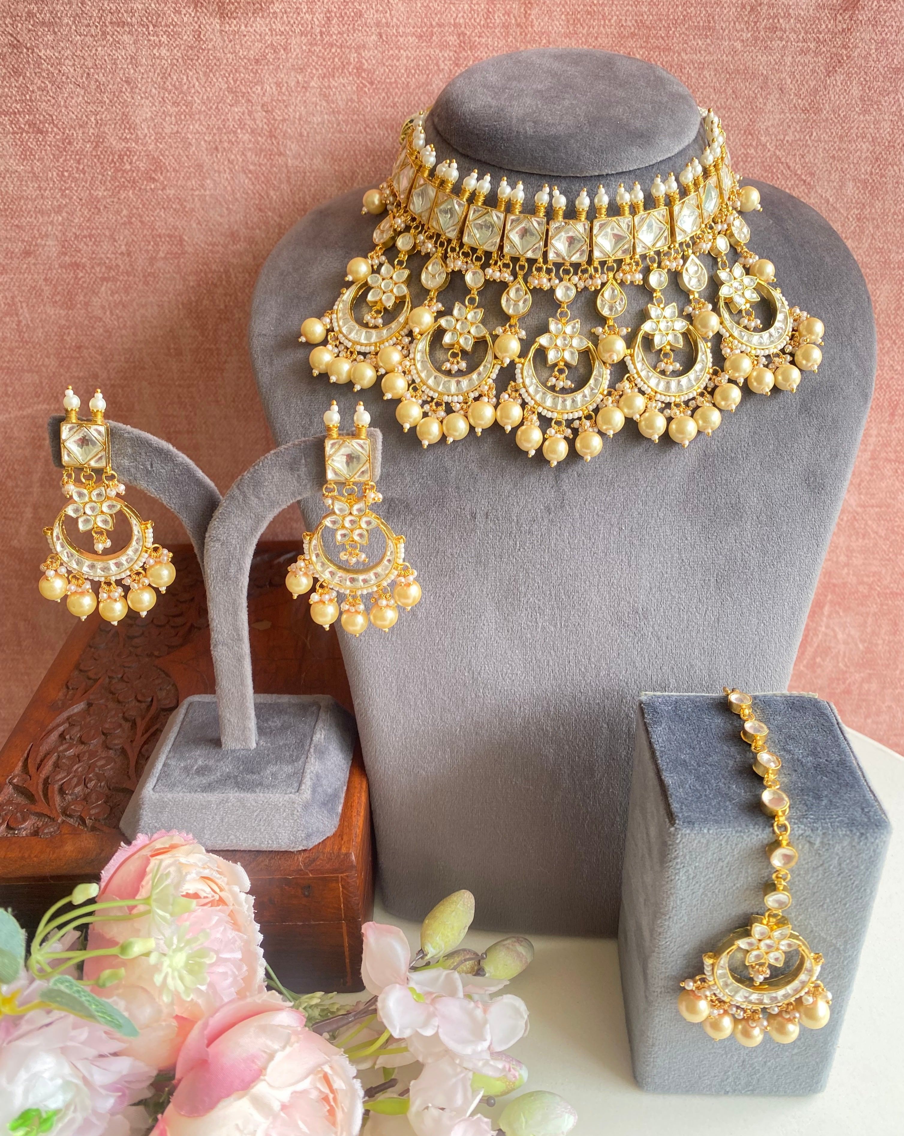 Gold Plated Bridal Kundan Necklace Set