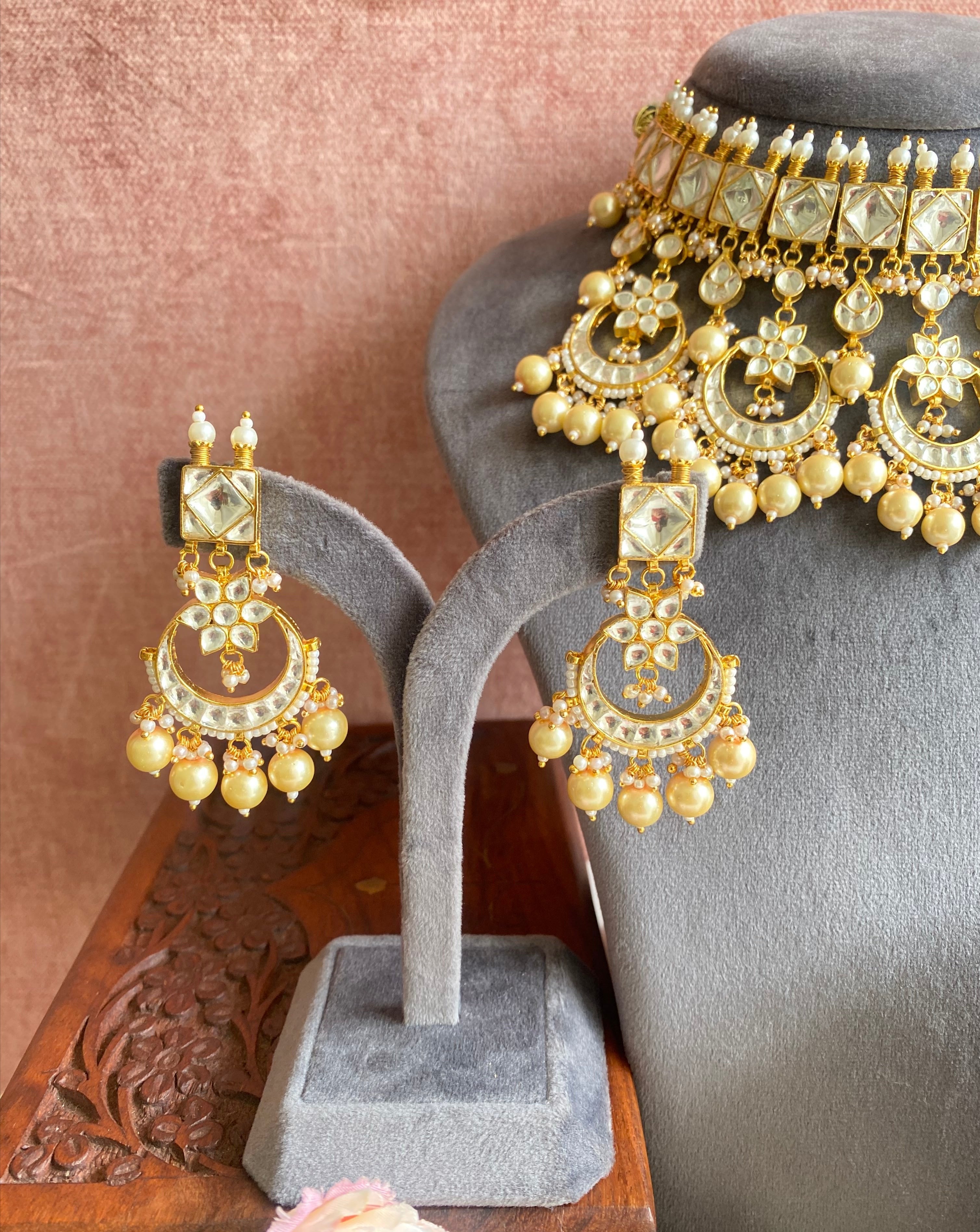 Gold Plated Bridal Kundan Necklace Set
