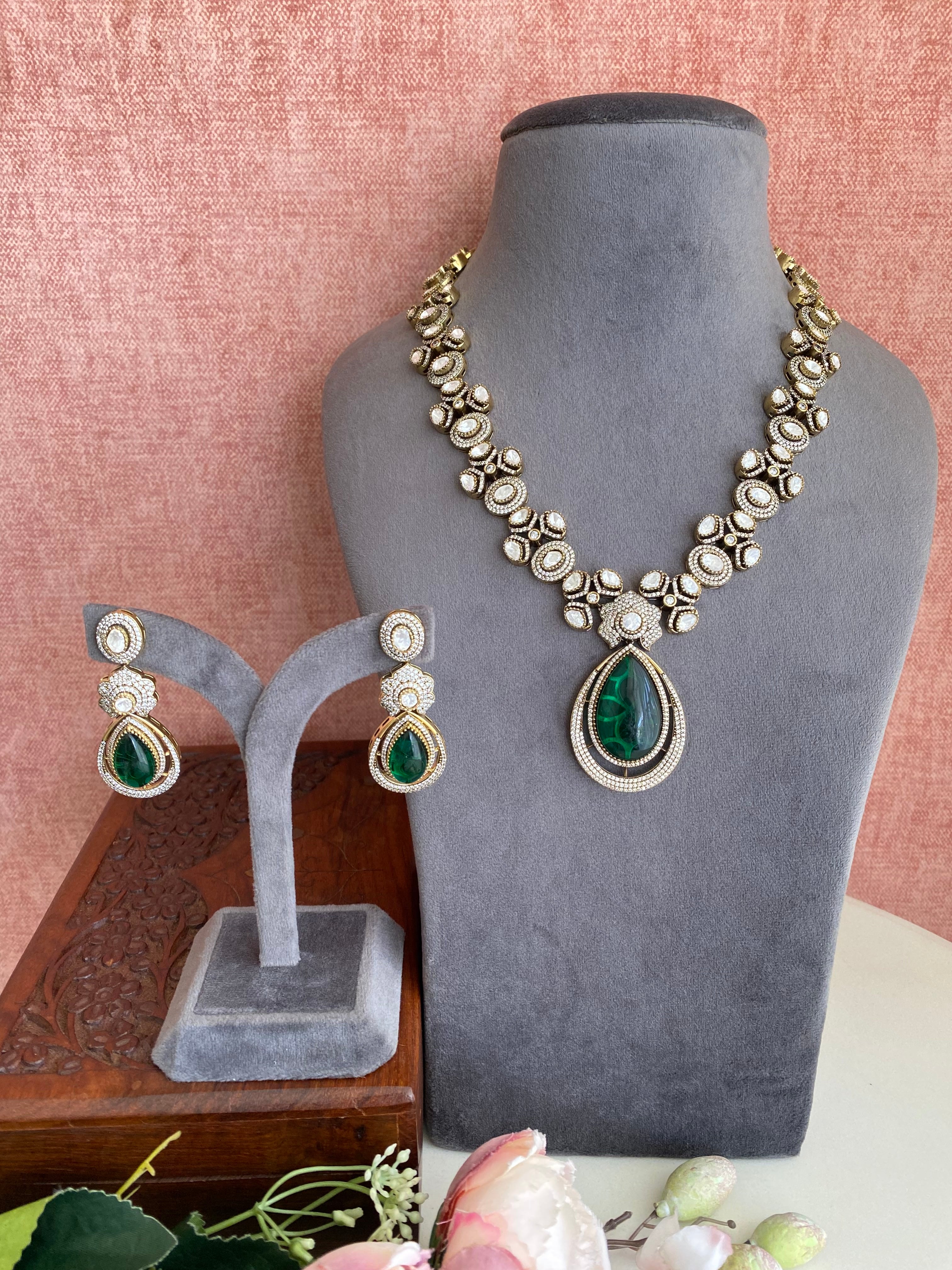Green Stone Moissanite Necklace set
