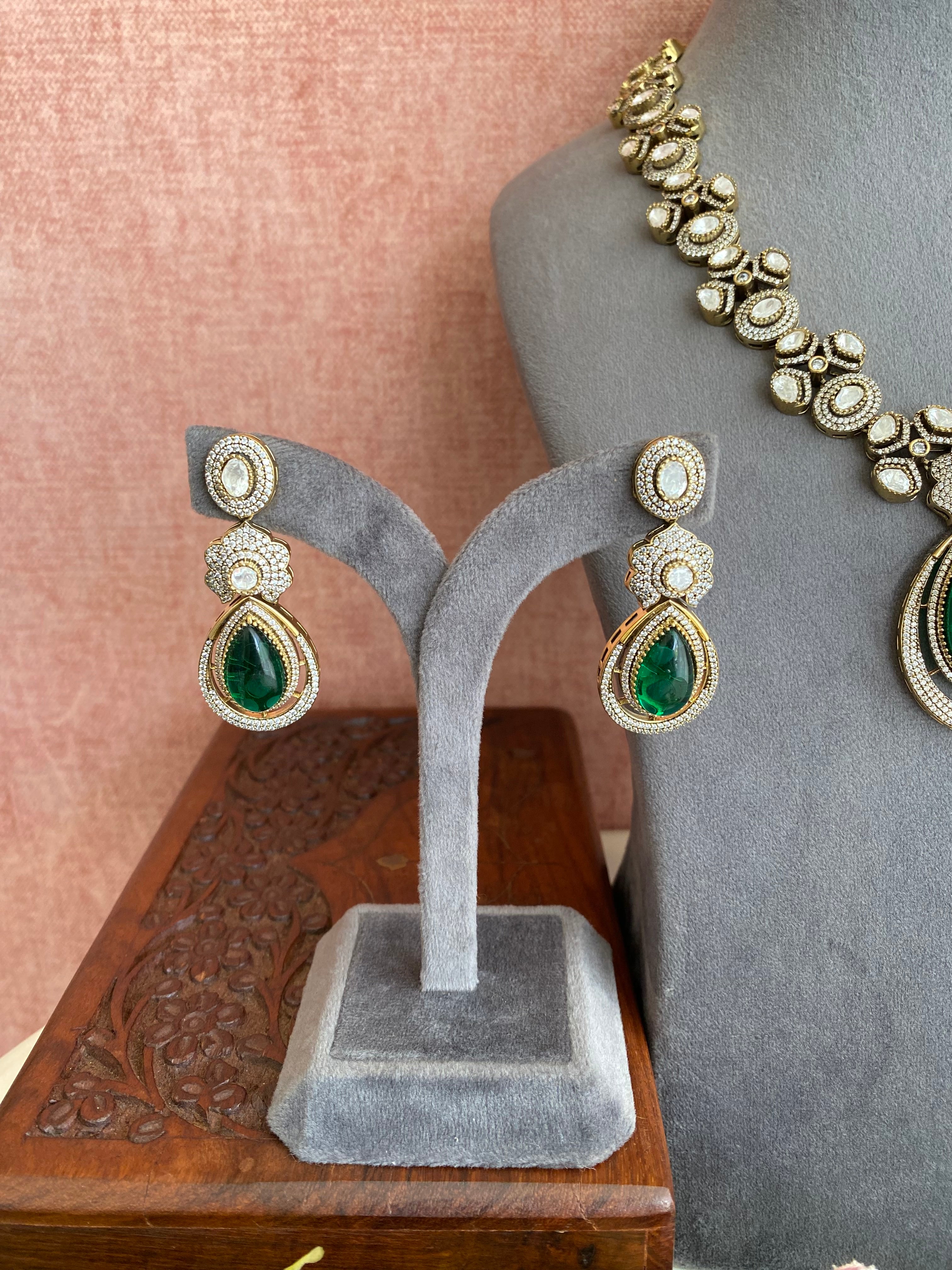 Green Stone Moissanite Necklace set