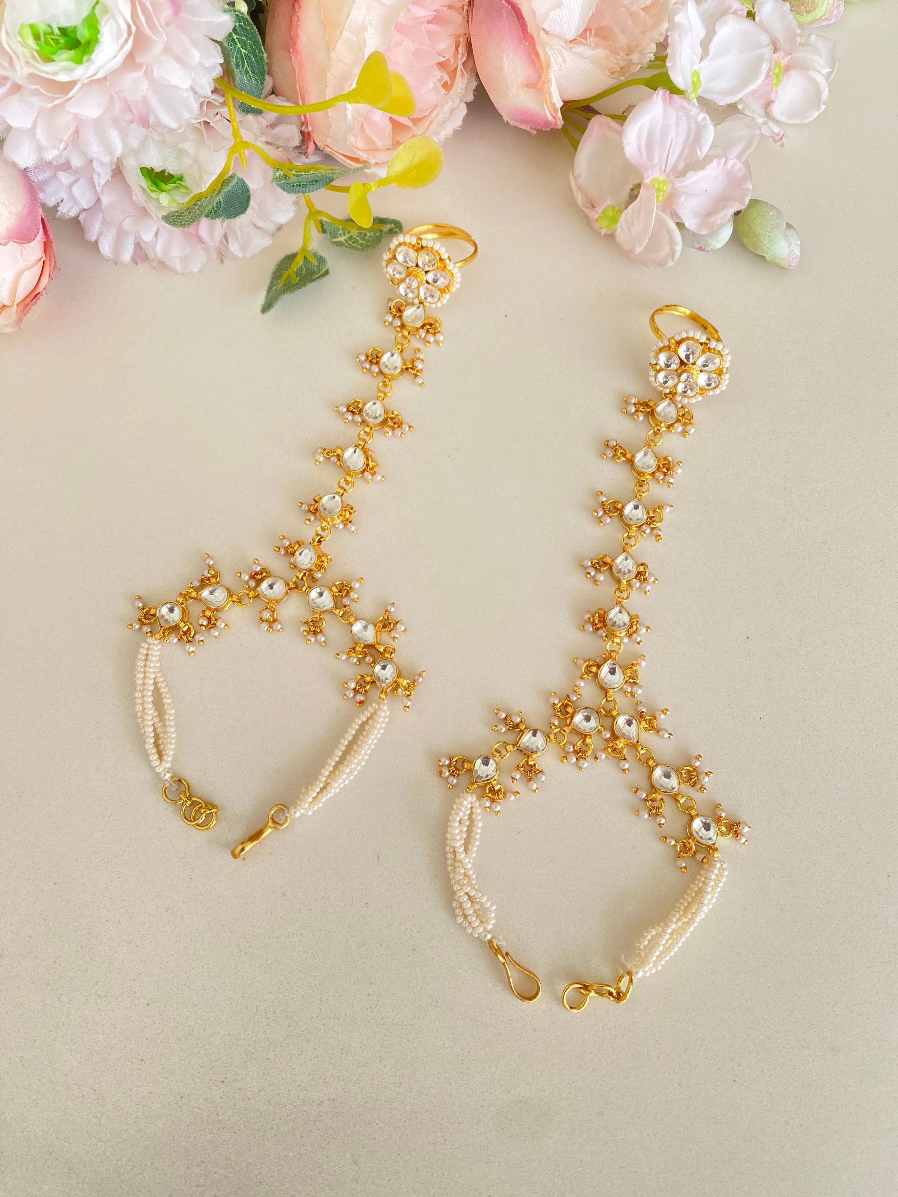 Gold Plated Kundan Hathphool