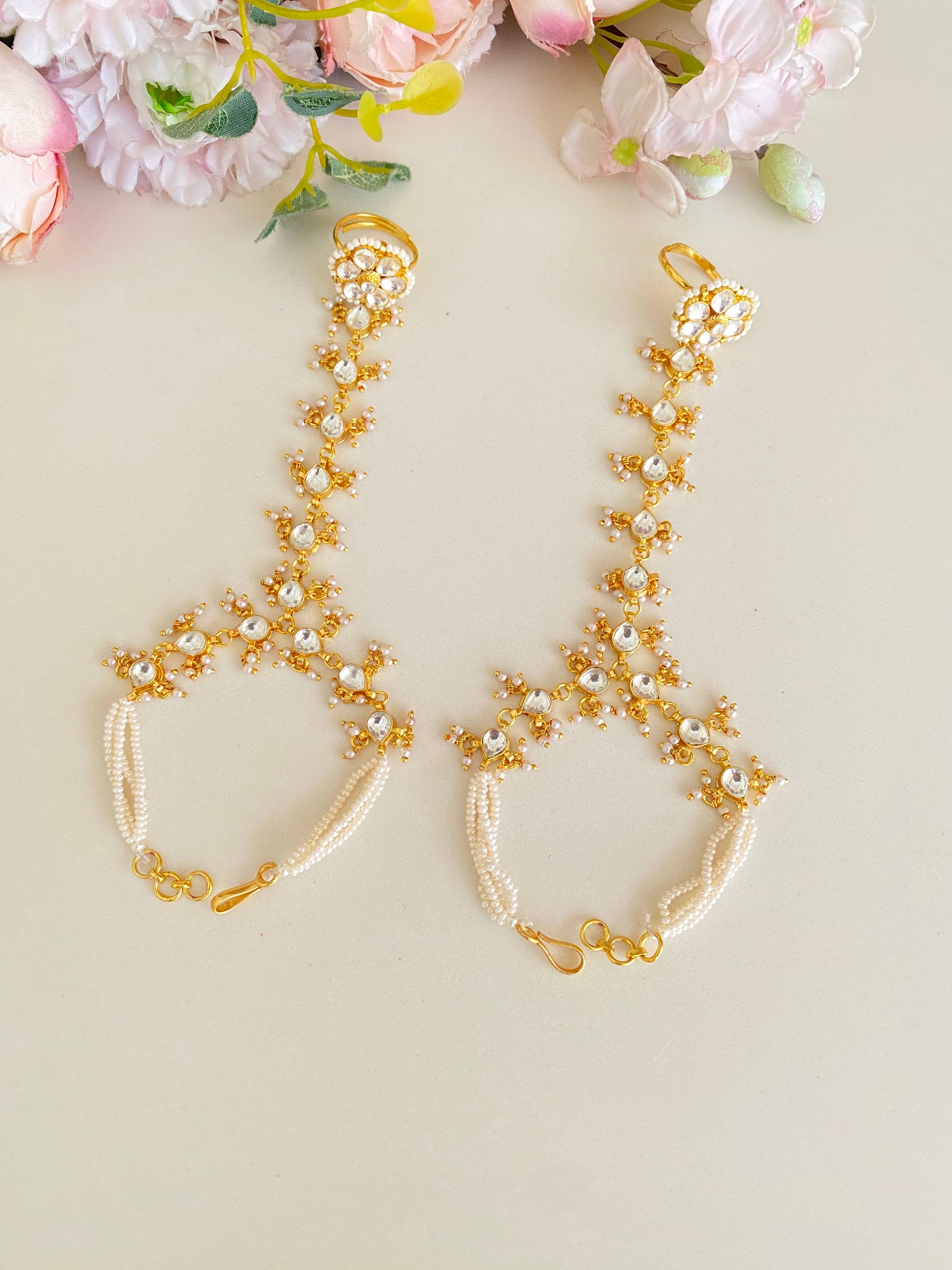 Gold Plated Kundan Hathphool