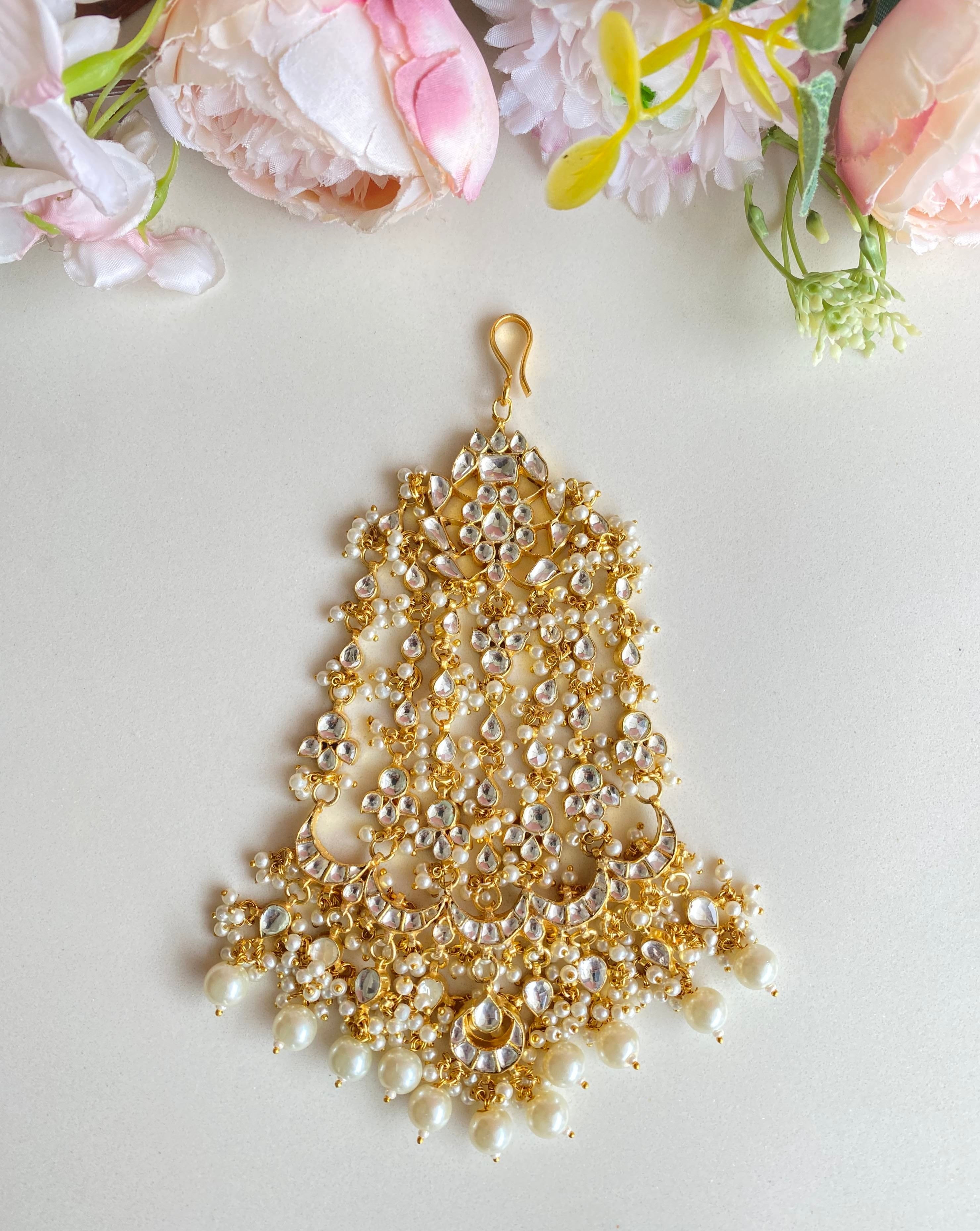 Gold plated Kundan Passa With Pearl Drops