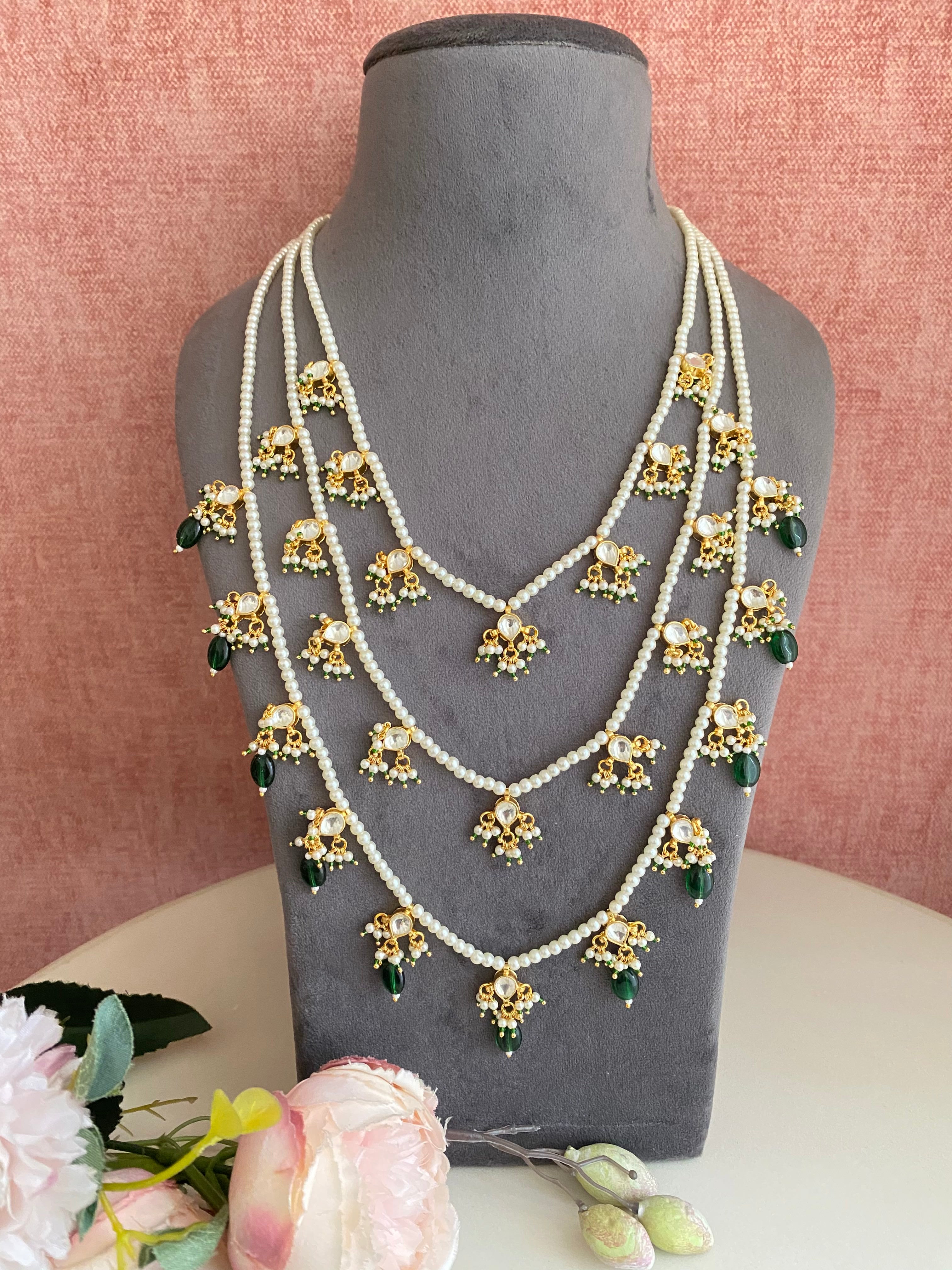 Three-Line gold plated Jadau Kundan Raani Haar/ Necklace