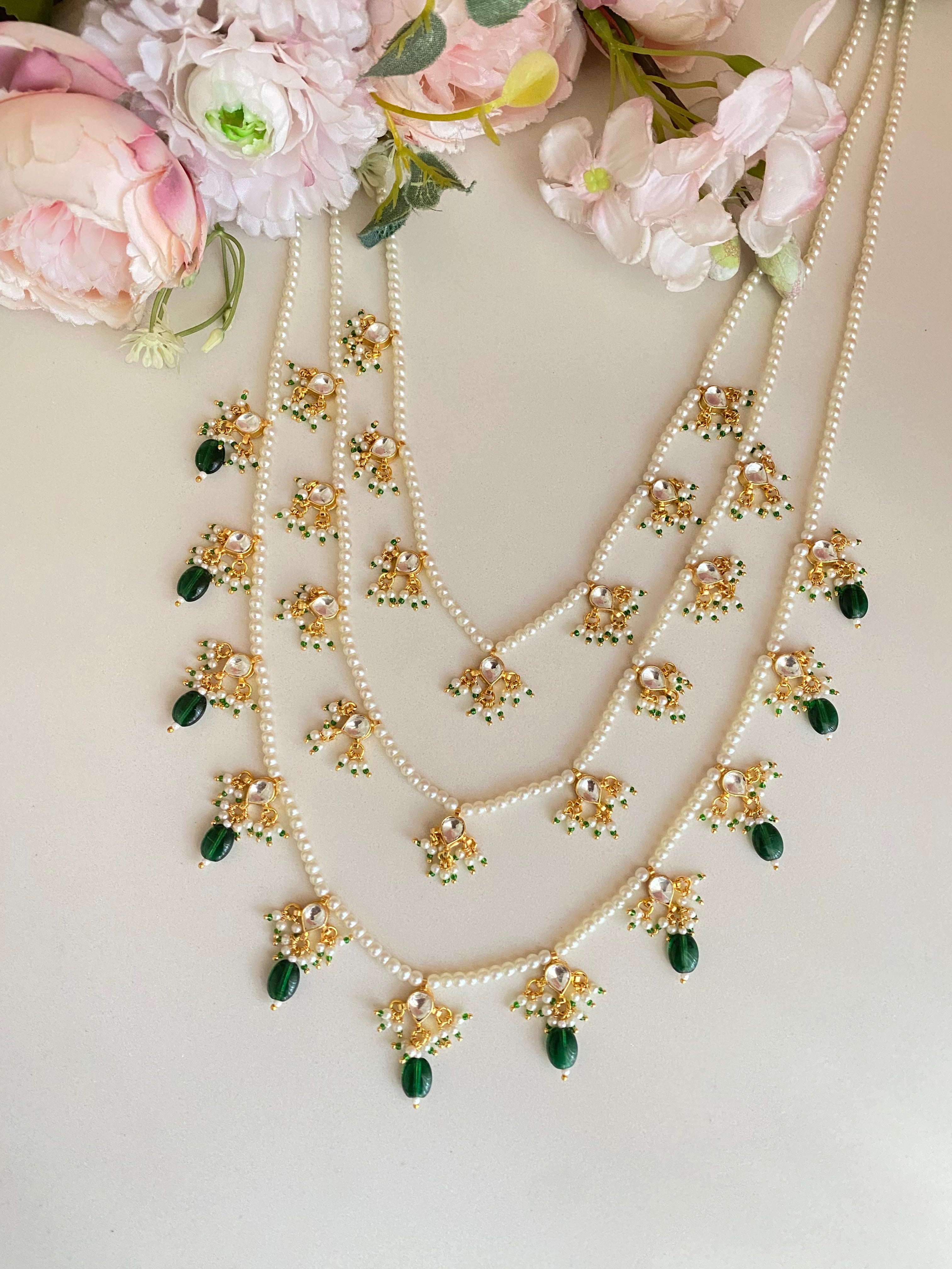 Three-Line gold plated Jadau Kundan Raani Haar/ Necklace