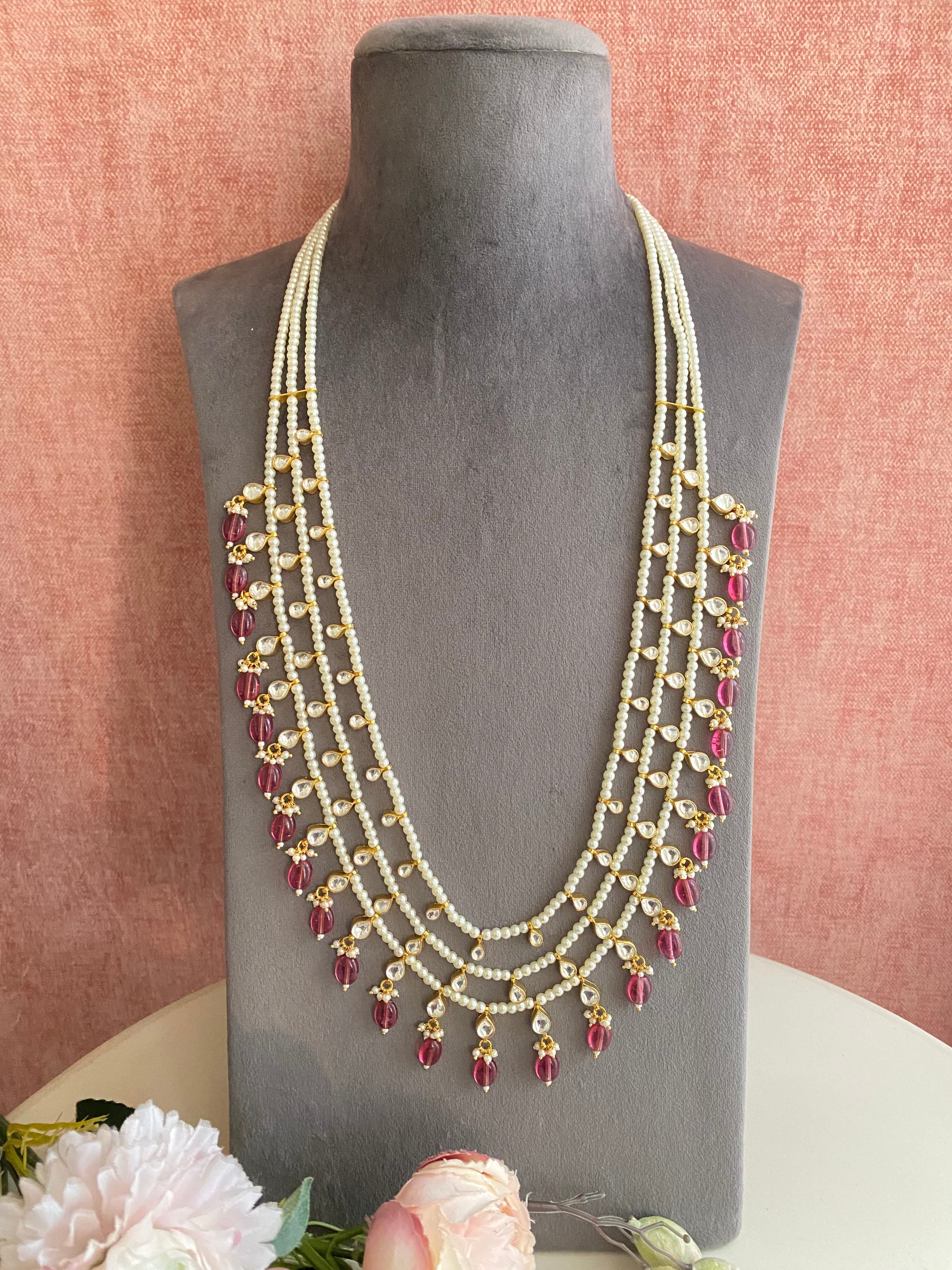 Three-Line gold plated Jadau Kundan Raani Haar/ Necklace