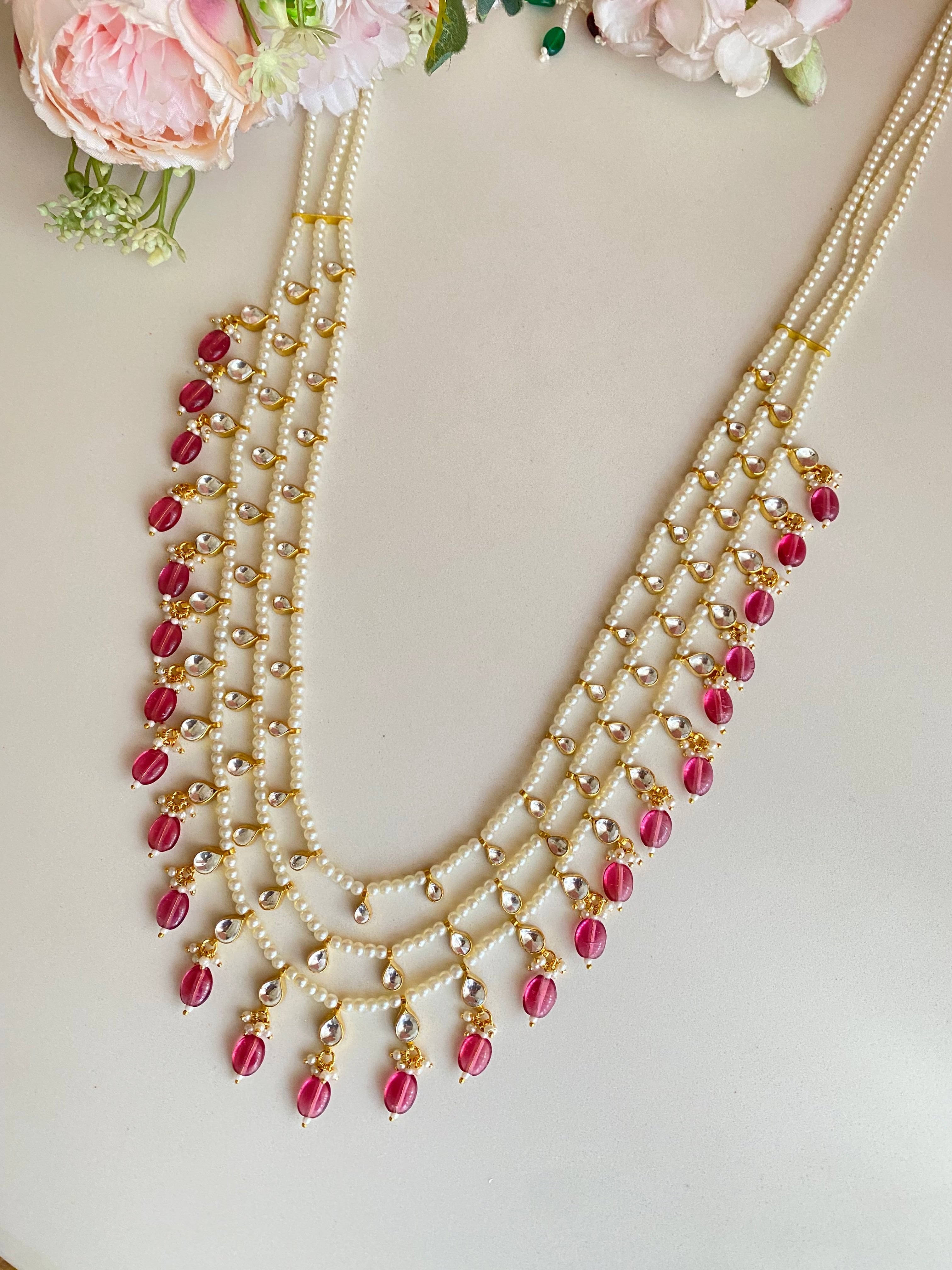 Three-Line gold plated Jadau Kundan Raani Haar/ Necklace