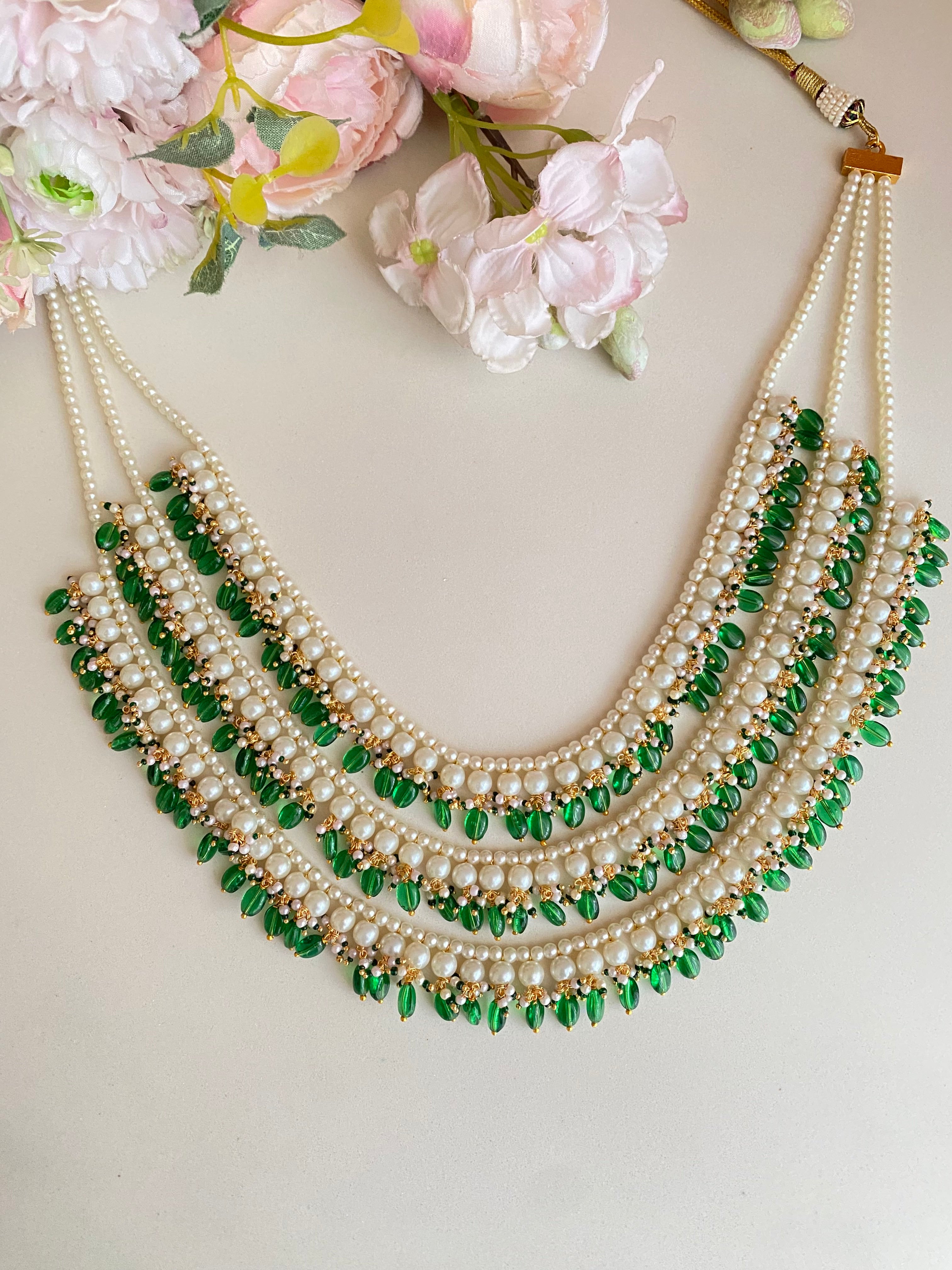 Three-Line Gold plating Pearl necklace