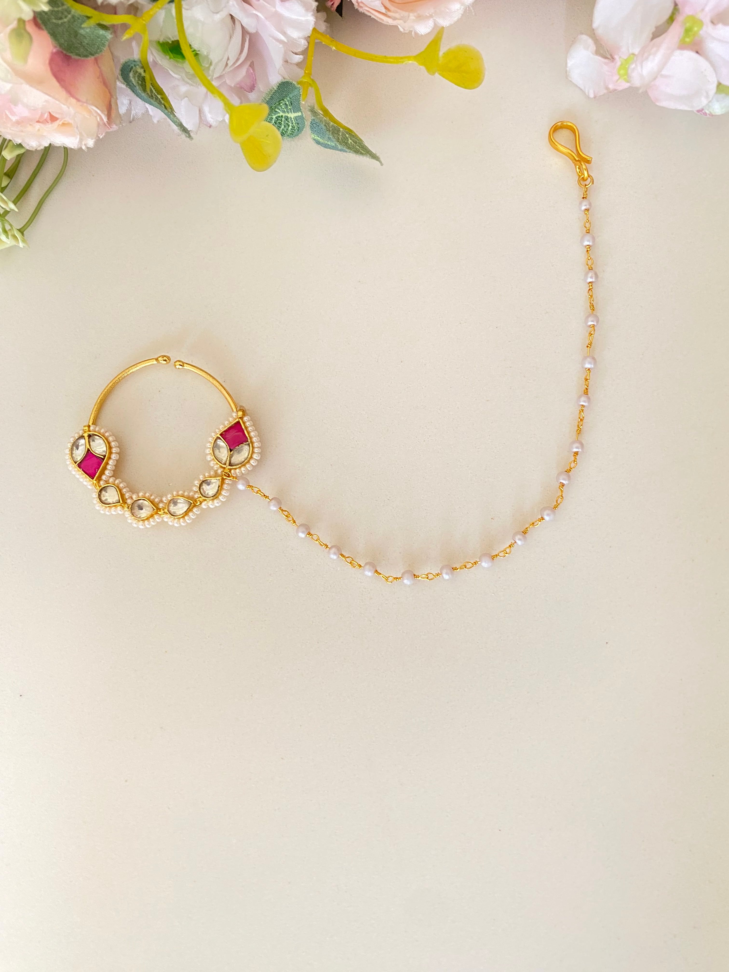 Pink Kundan Nose ring