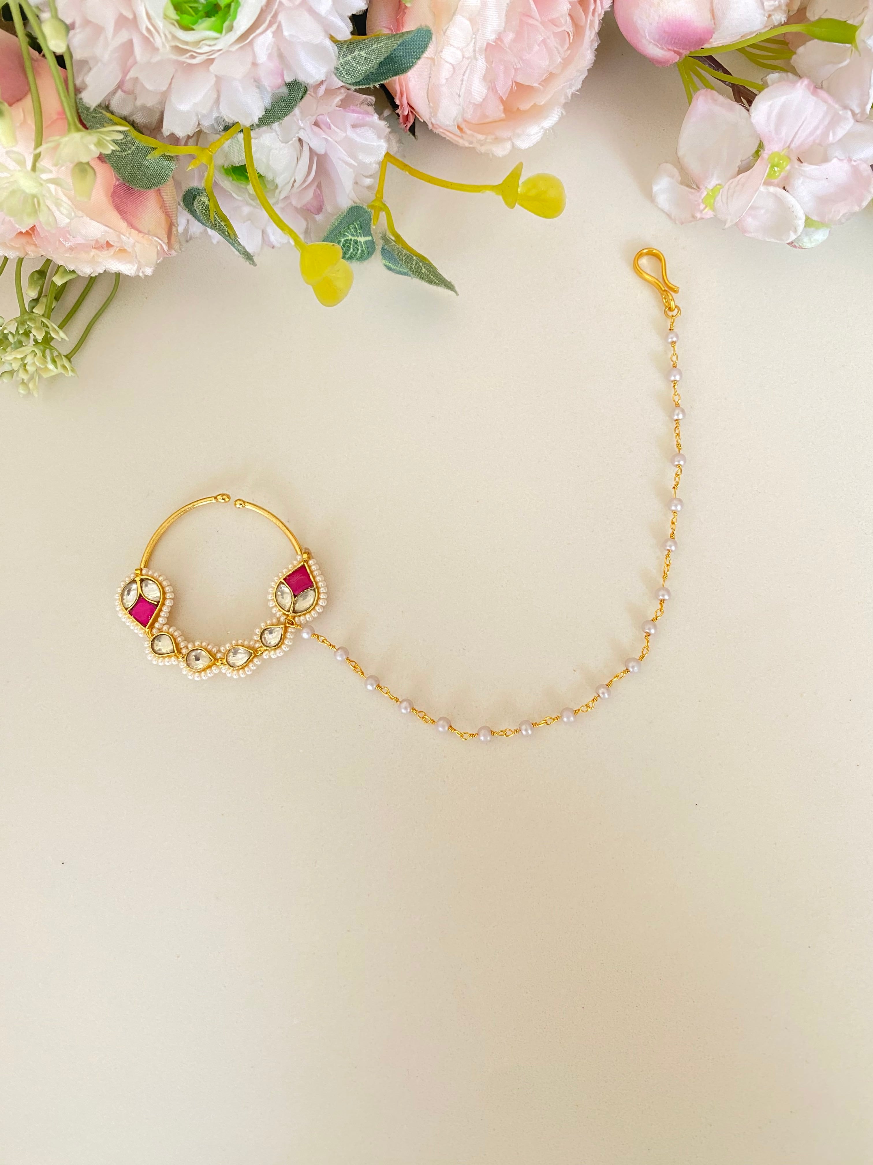 Pink Kundan Nose ring