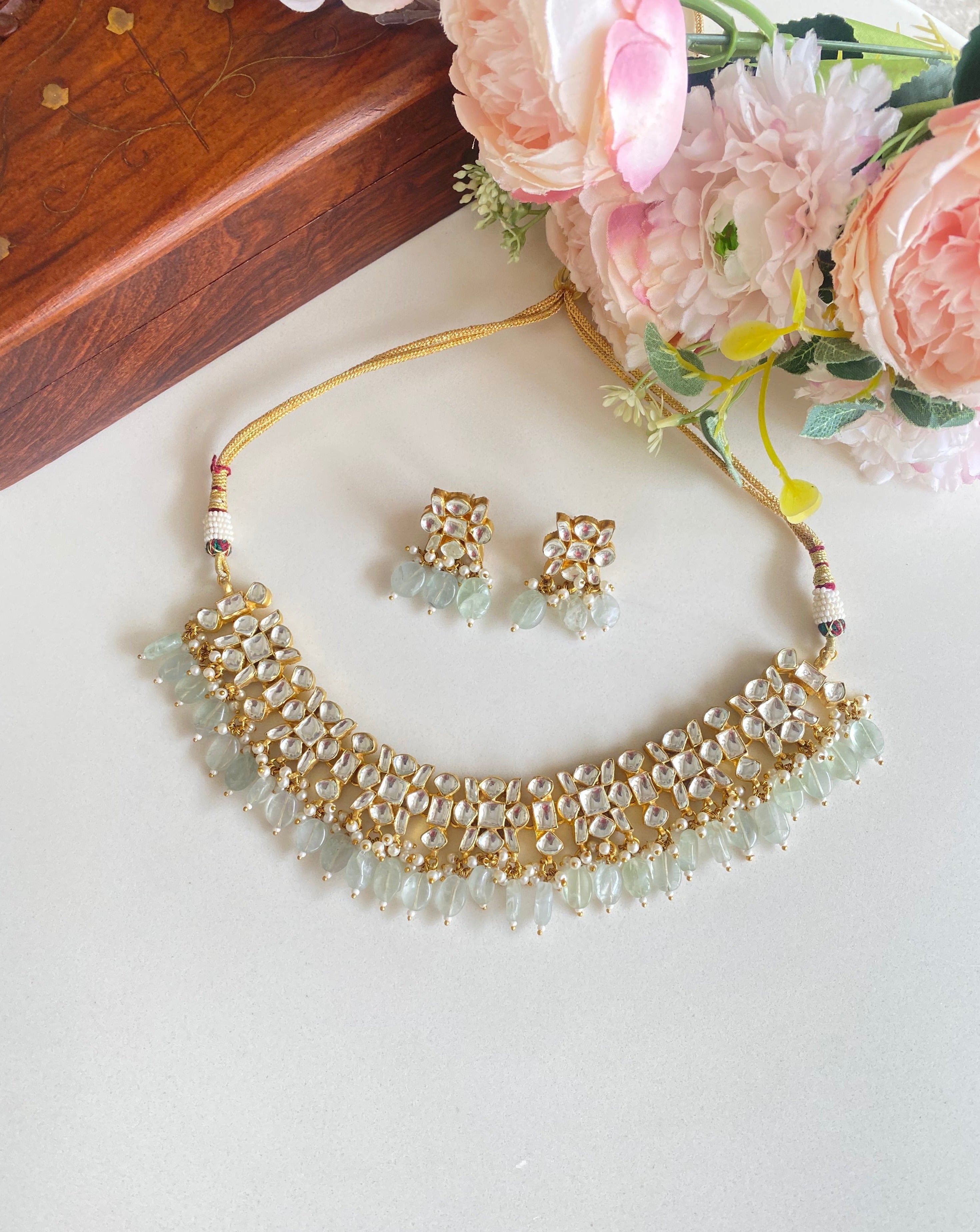 Gold plated Kundan Choker Set with Mint drops